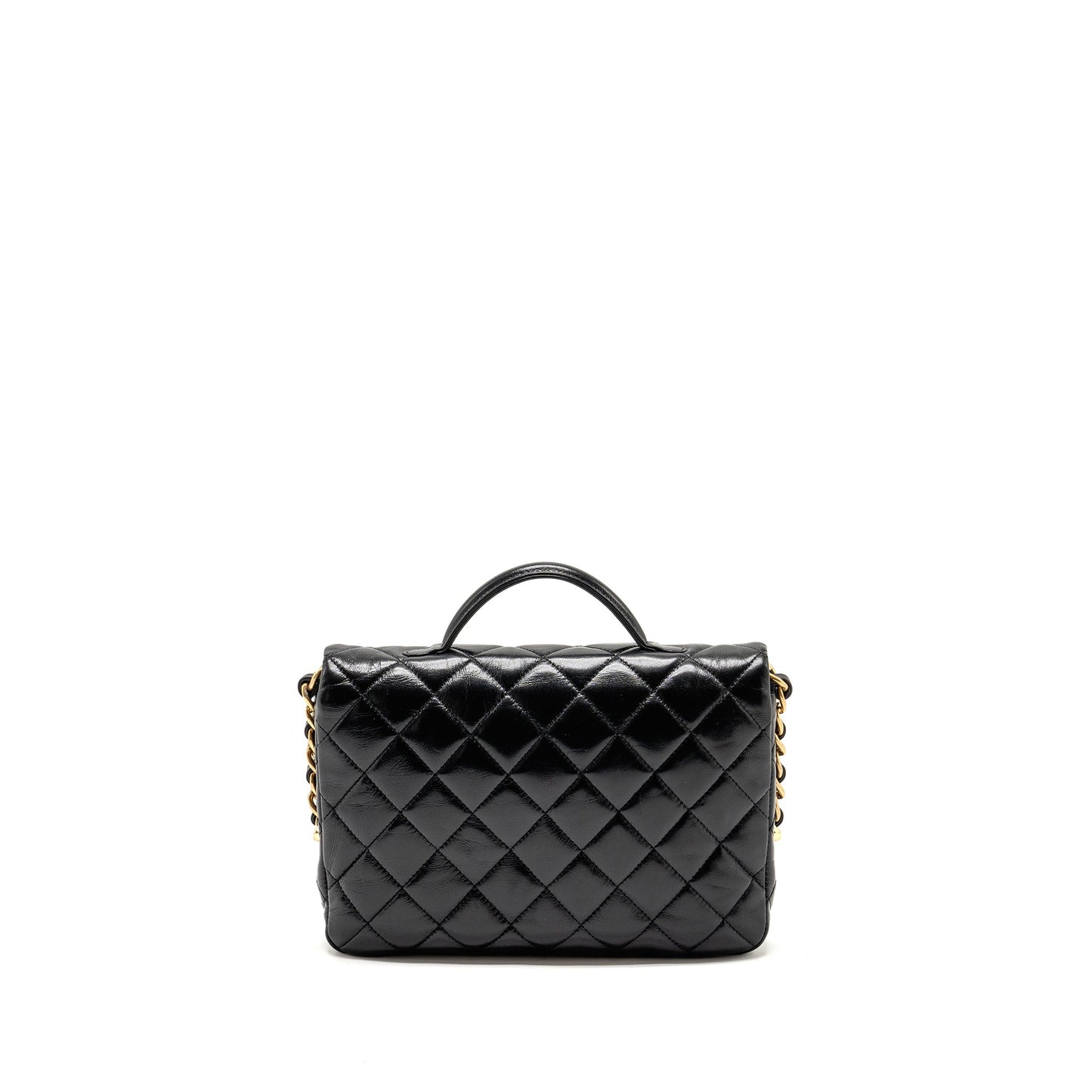 Chanel Double pocket top handle messanger shiny Black Handbag