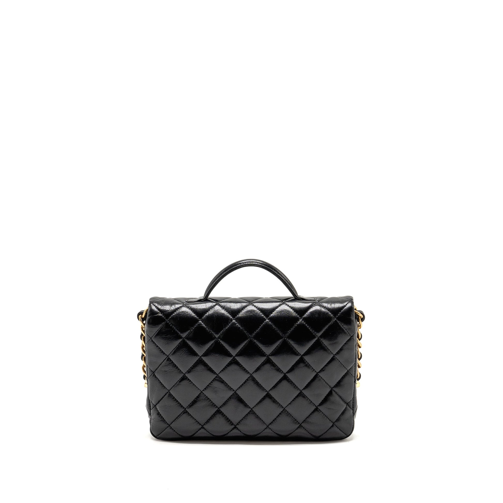 Chanel Double pocket top handle messanger shiny Black Handbag
