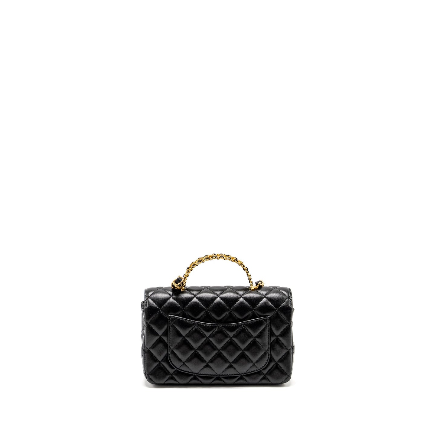 Chanel Detailed Top Handle Flap Lambskin GHW Black Shoulder Bag