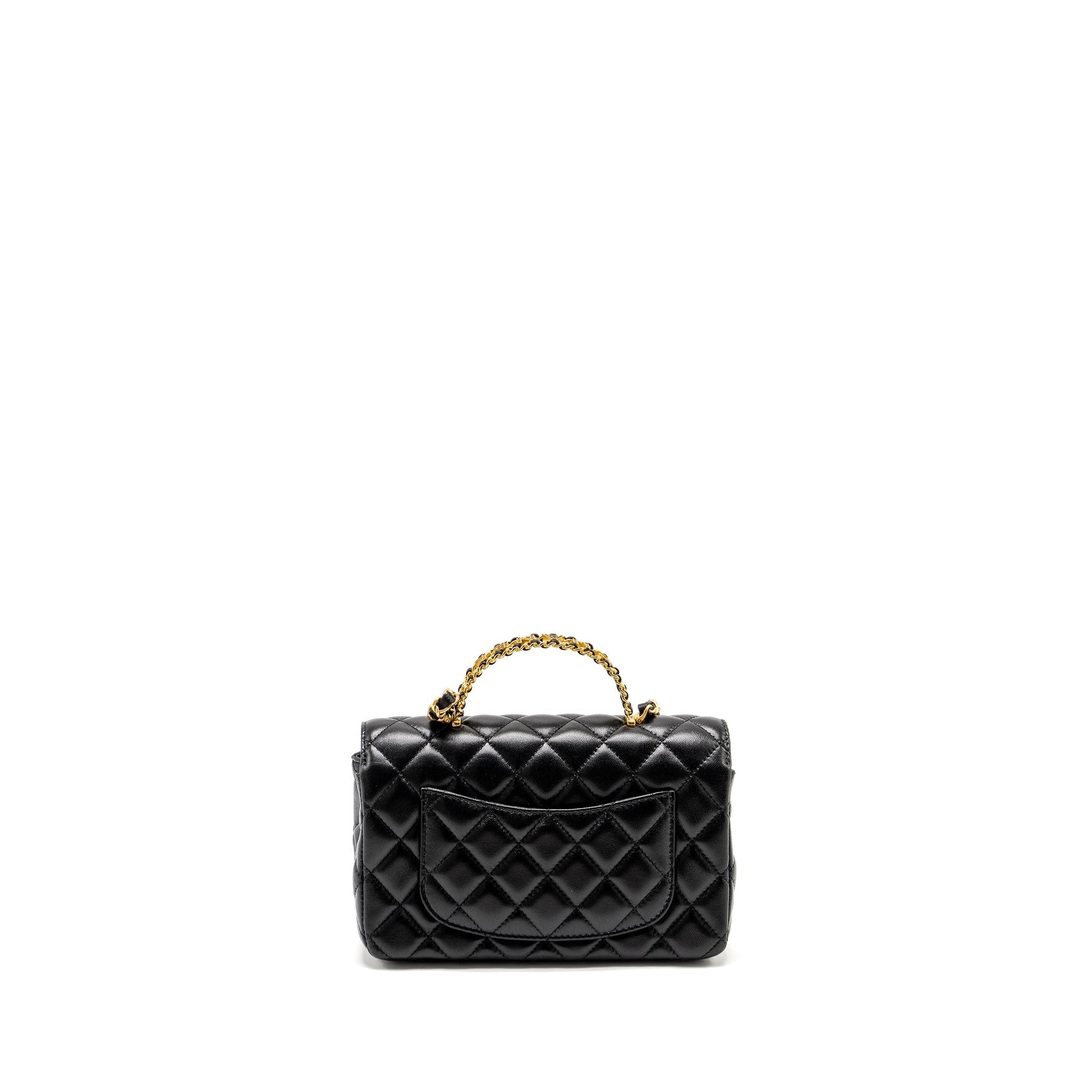 Chanel Detailed Top Handle Flap Lambskin GHW Black Shoulder Bag