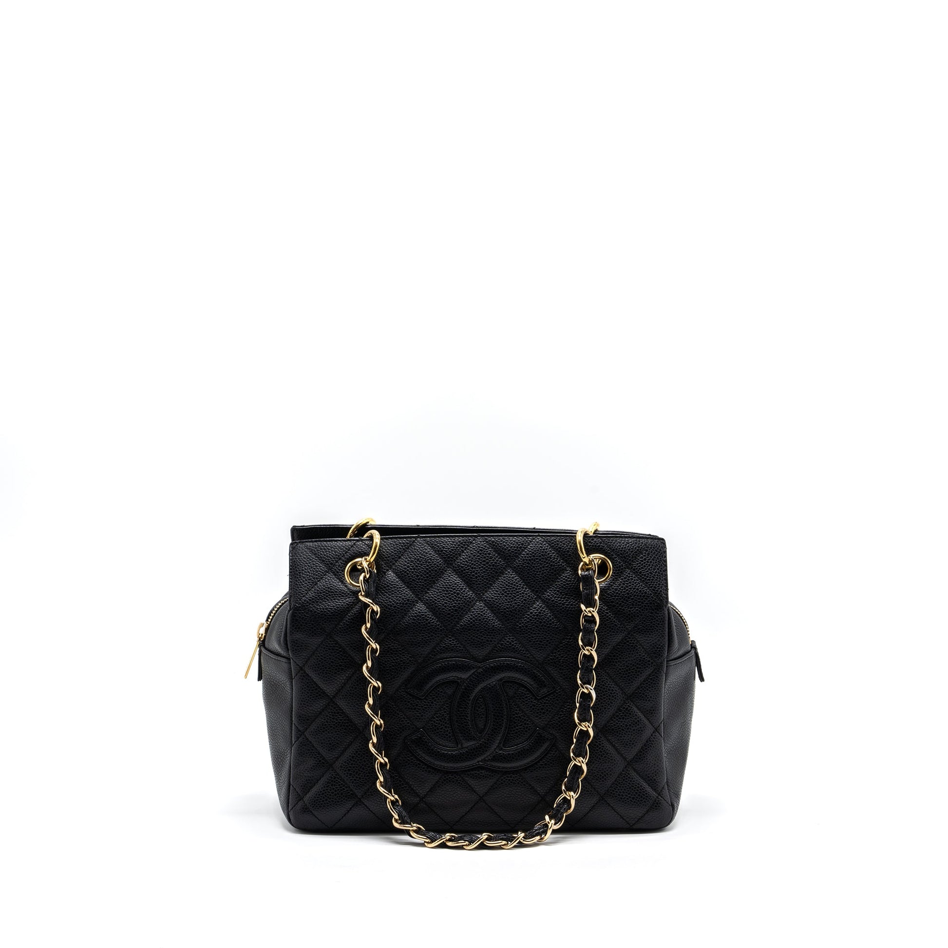 Chanel CC logo shopping caviar GHW Black Small Tote Bag