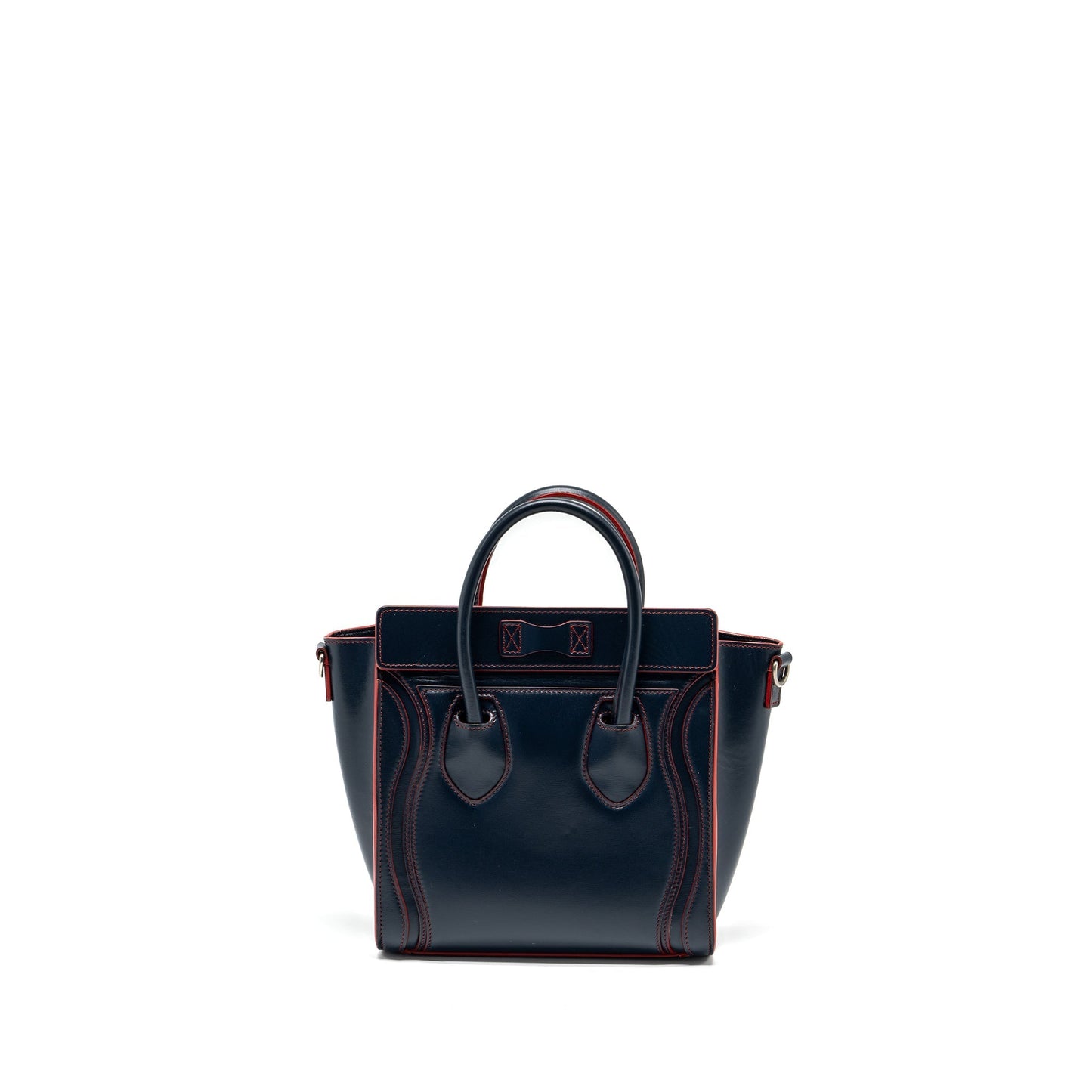Celine Nano Luggage Purse Calfskin Navy Handbag Red Travel Bag