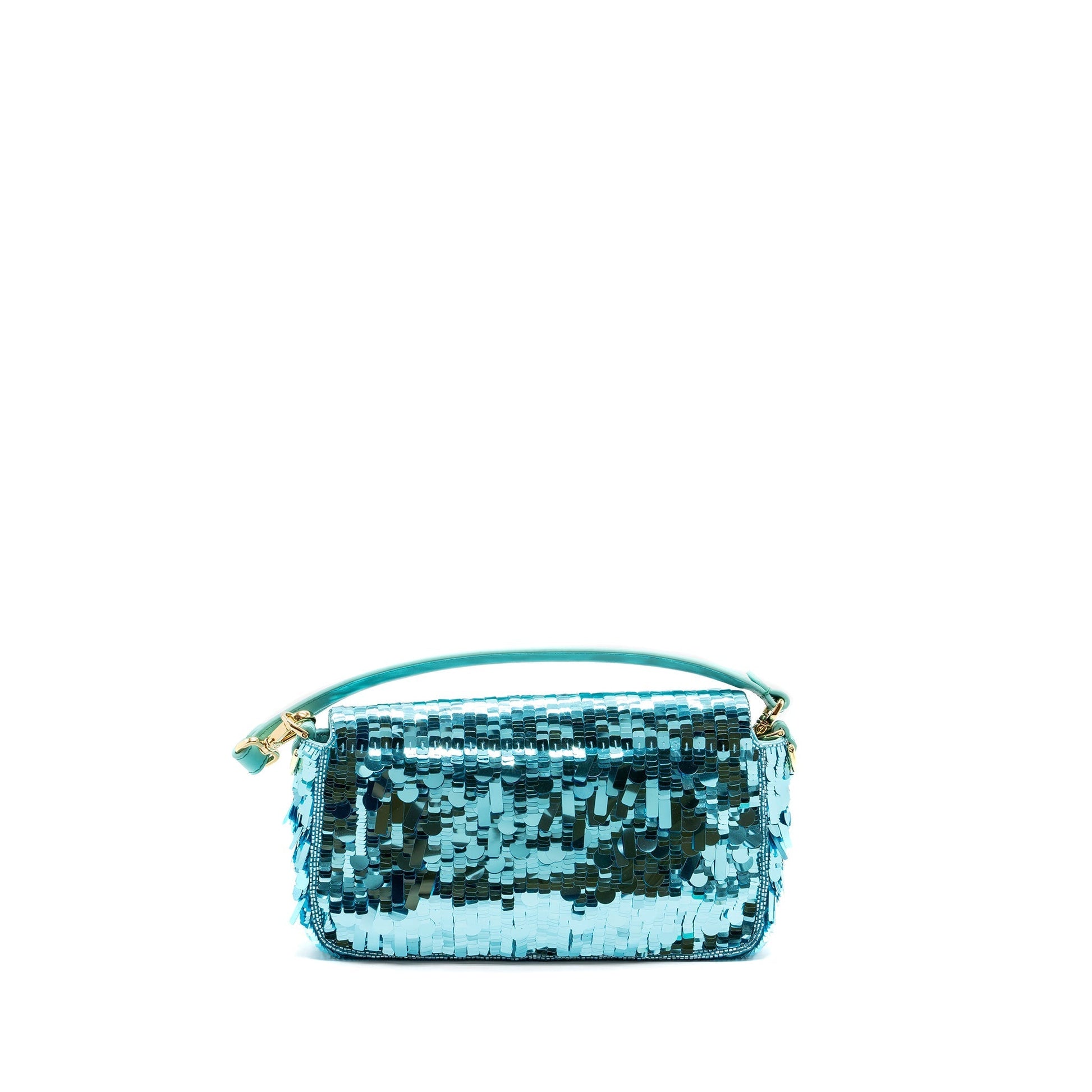 Fendi Baguette Purse Sequin Leather Blue Shoulder Bag