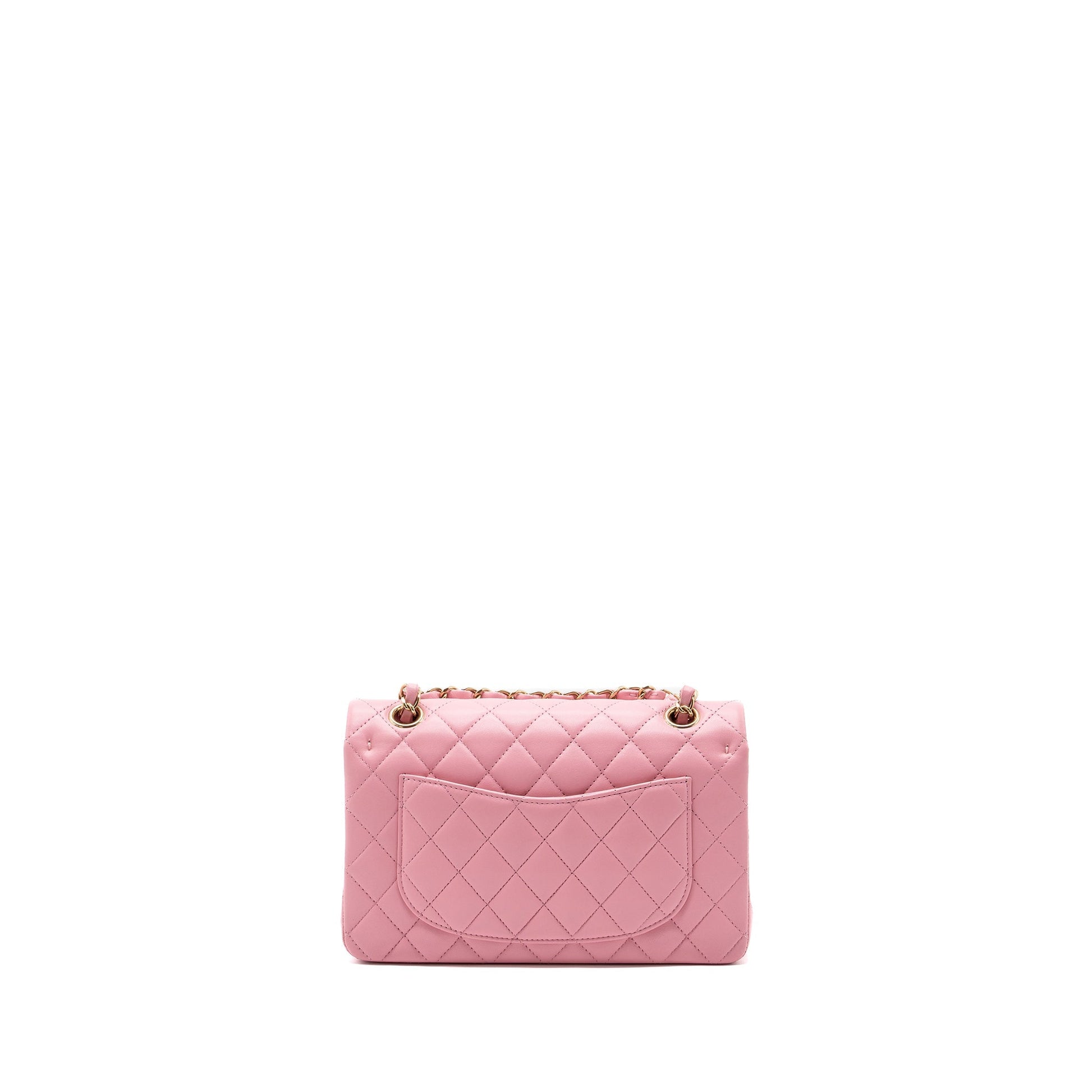 Chanel Classic Double Flap Lambskin LGHW Microchip Pink Small Shoulder Bag