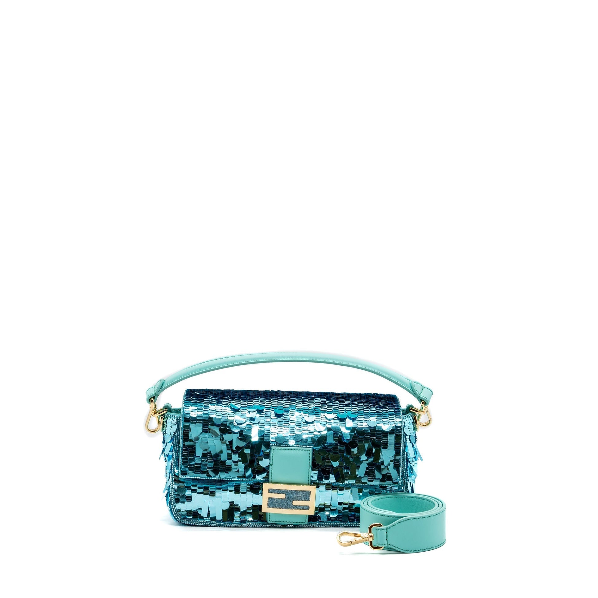 Fendi Baguette Purse Sequin Leather Blue Shoulder Bag