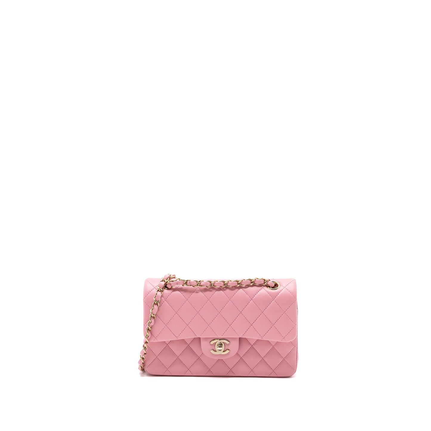 Chanel Classic Double Flap Lambskin LGHW Microchip Pink Small Shoulder Bag