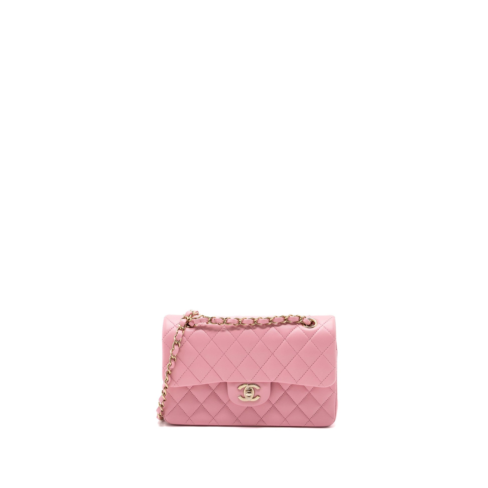 Chanel Classic Double Flap Lambskin LGHW Microchip Pink Small Shoulder Bag