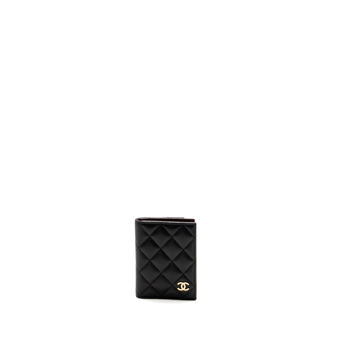 Chanel Compact Card Holder Caviar LGHW Black Wallet Case
