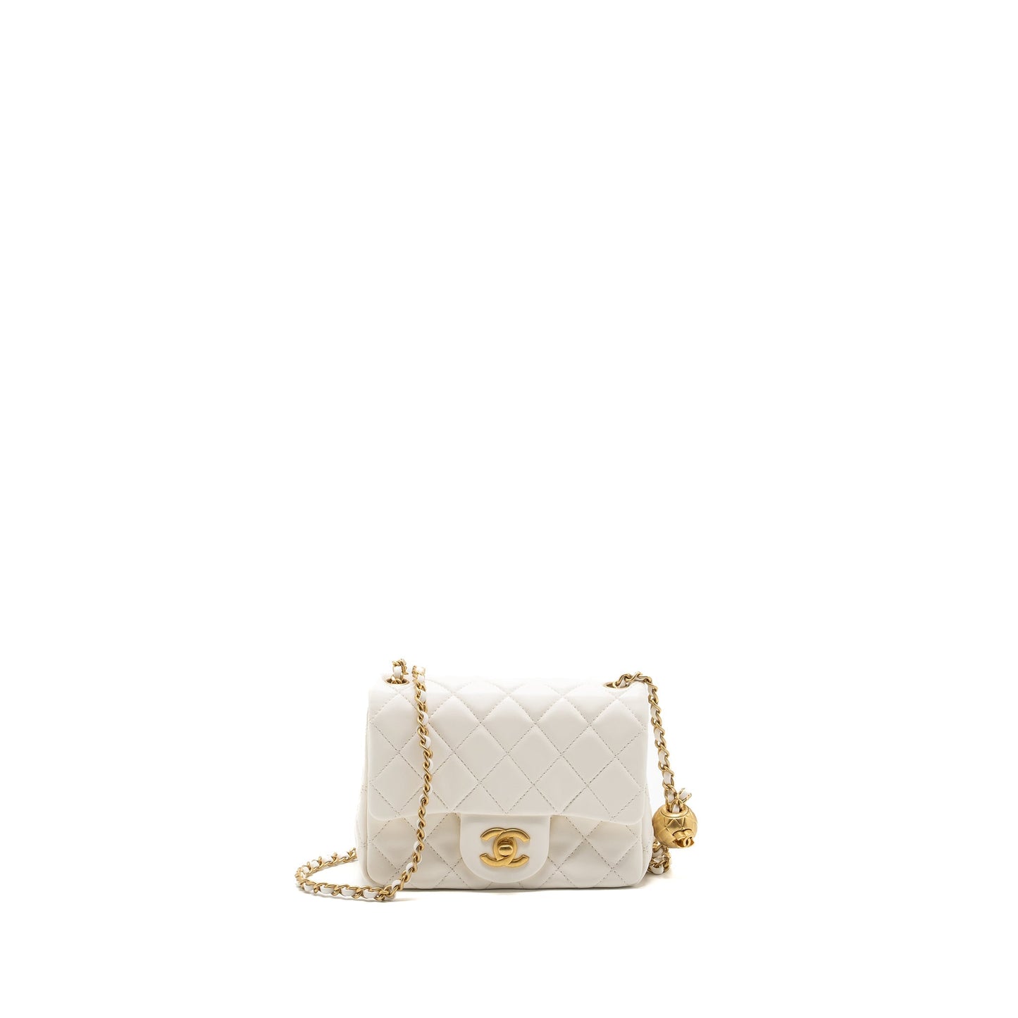 Chanel Pearl crush square flap lambskin GHW White Shoulder Bag Ghw Microchip