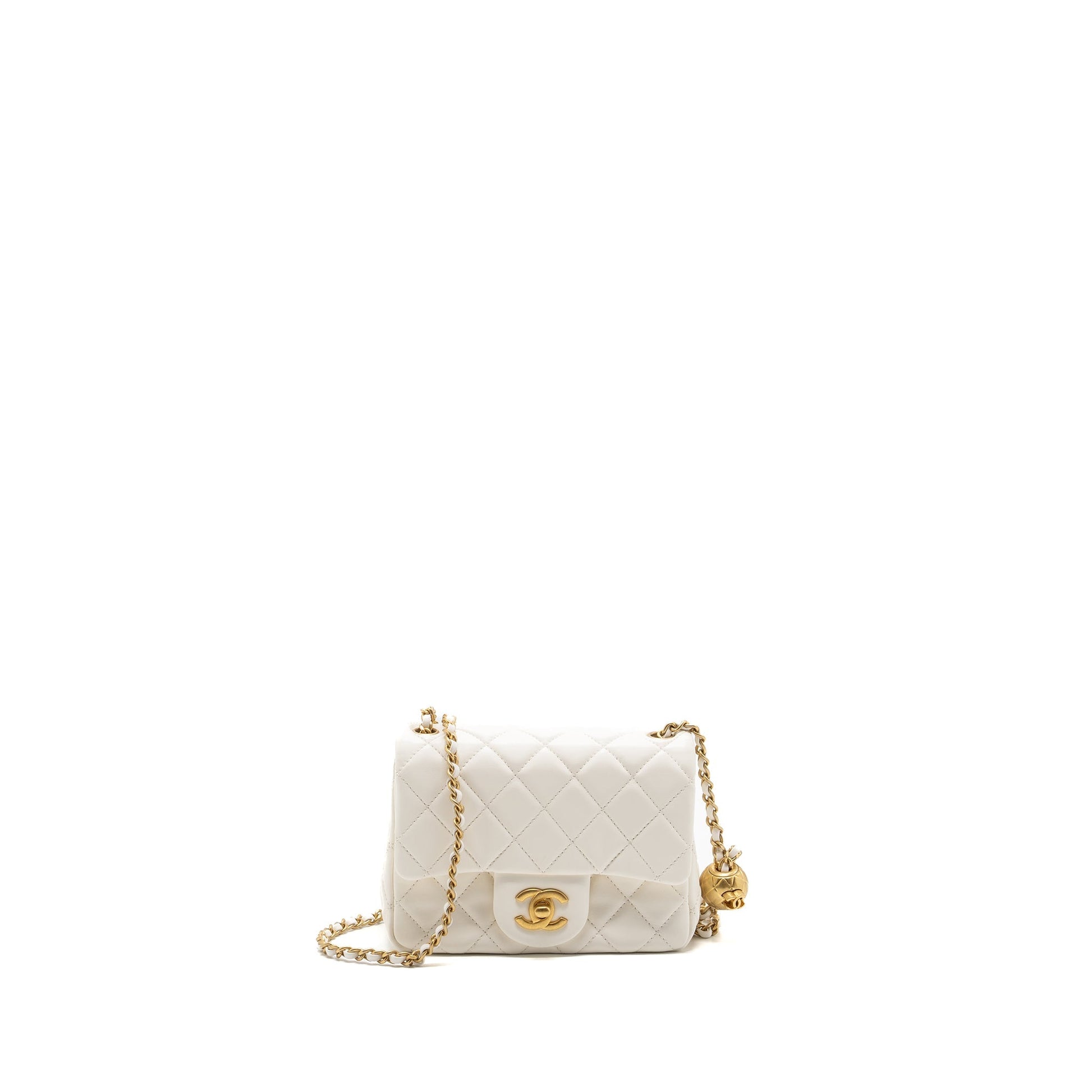 Chanel Pearl crush square flap lambskin GHW White Shoulder Bag Ghw Microchip