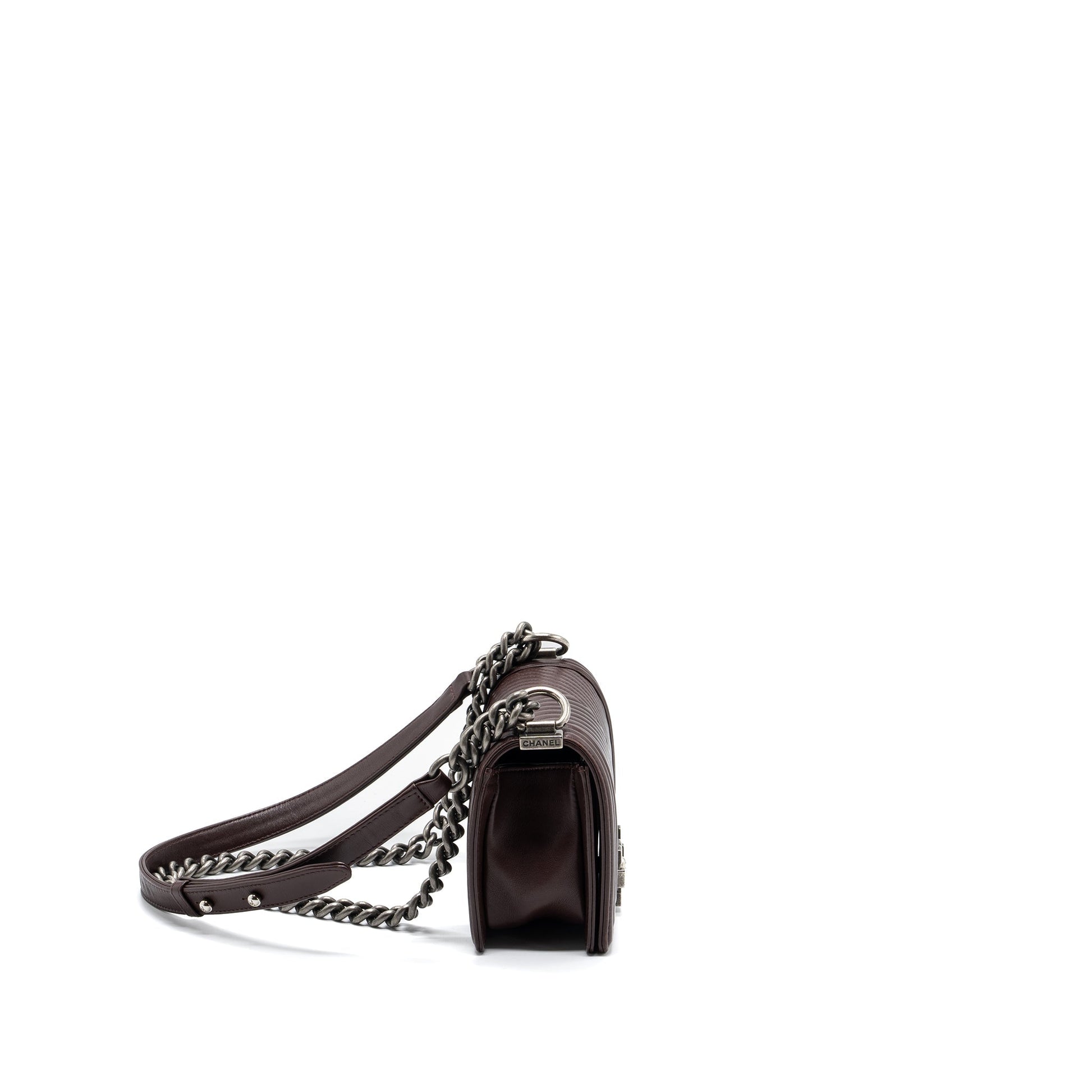 Chanel Chevron Boy Lambskin BURGUNDY HARDWARE Small Handbag