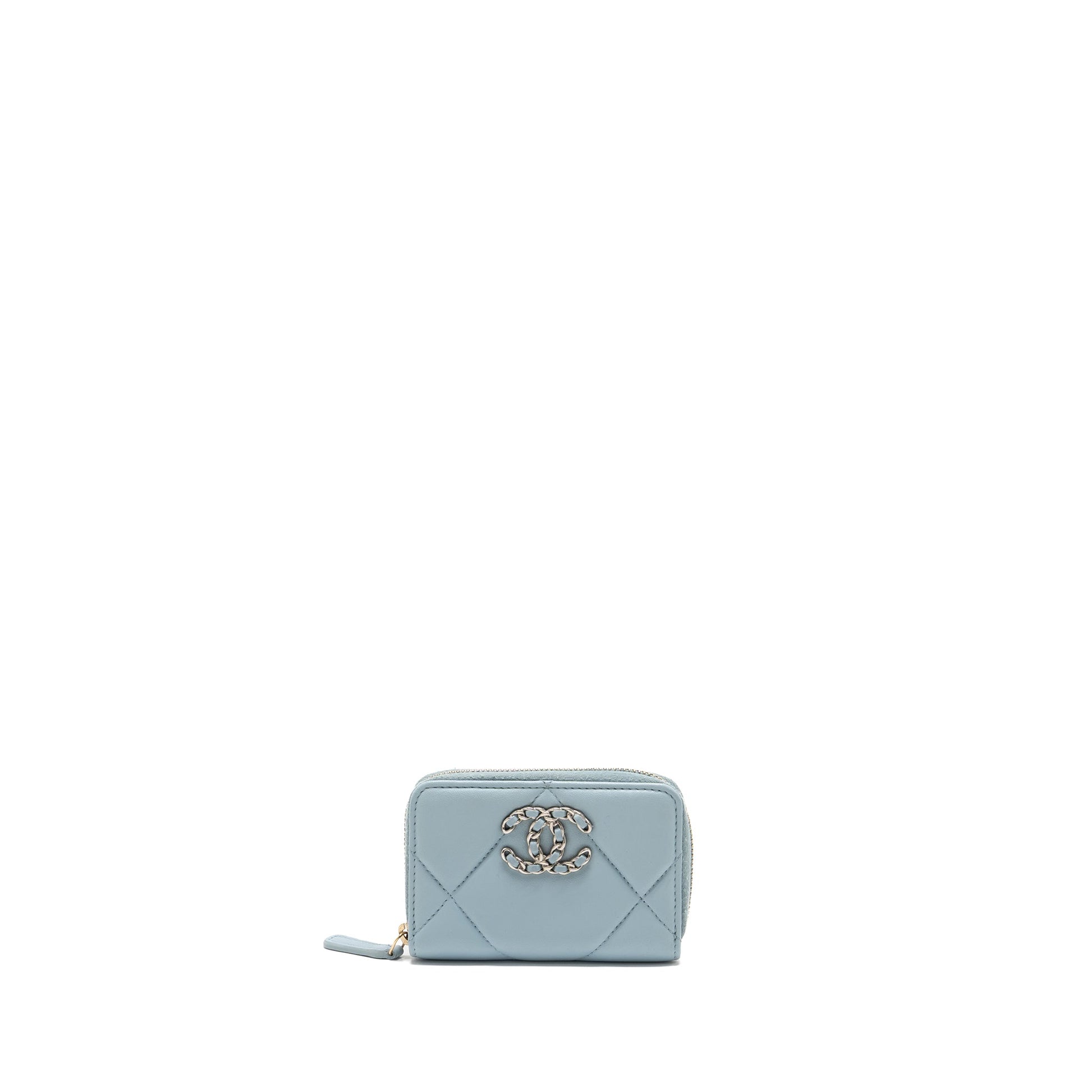 Chanel 19 zip coin purse lambskin light Blue Wallet Case