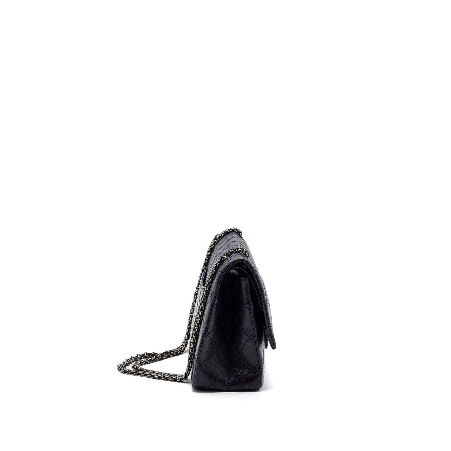 Chanel 2.55 REISSUE FLAP AGED CALFSKIN DARK Shoulder Bag Ruthenium Hardware