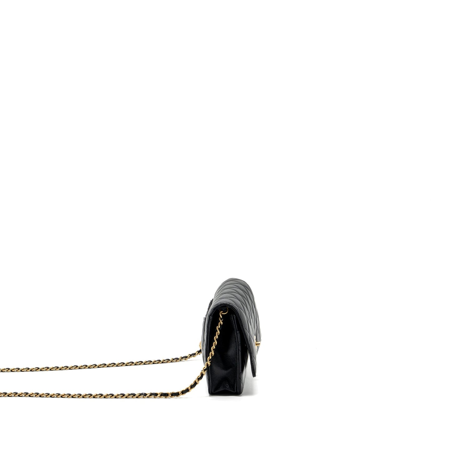 Chanel Pearl Crush On Lambskin GHW Microchip Black Wallet Case Black Ghwmicrochip