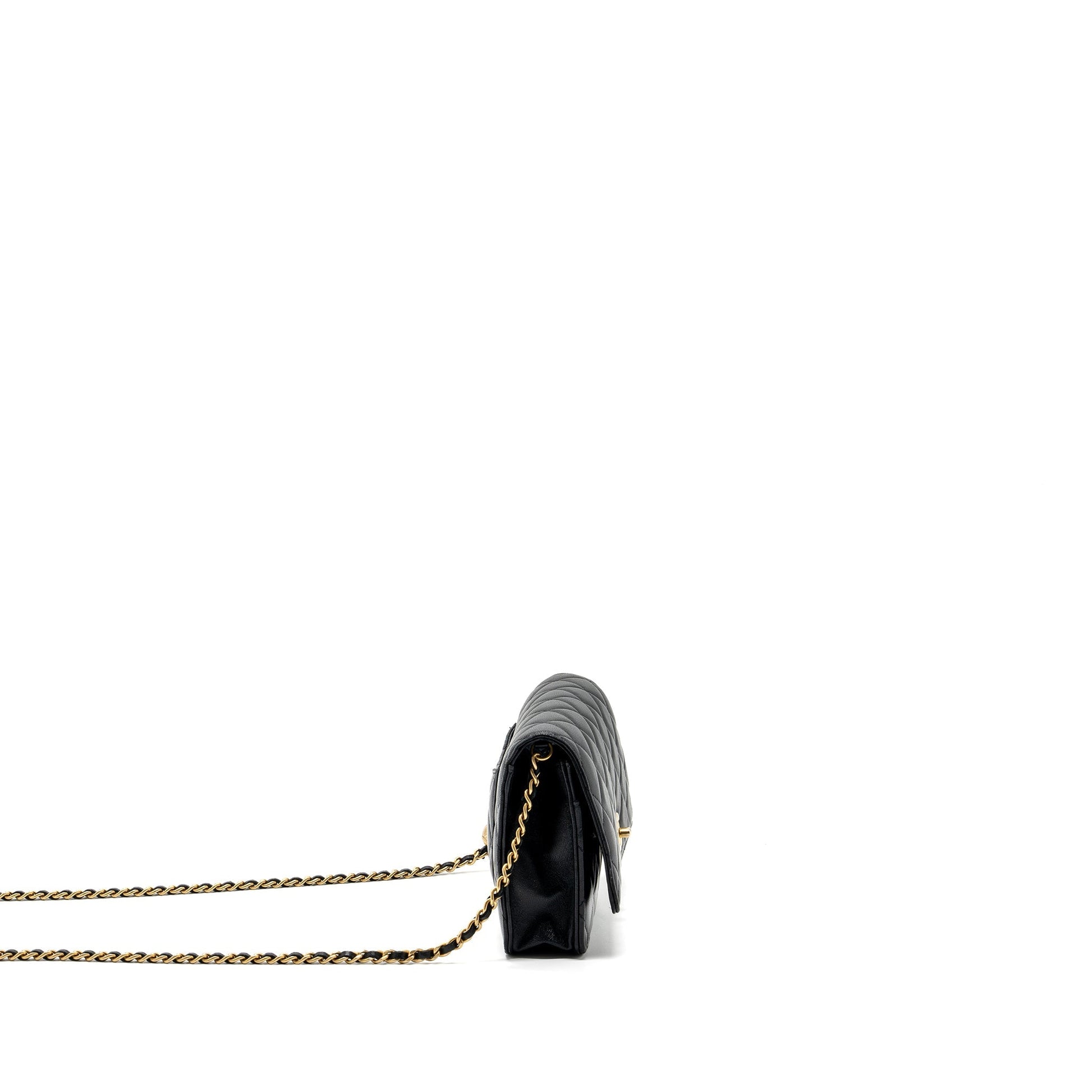Chanel Pearl Crush On Lambskin GHW Microchip Black Wallet Case Black Ghwmicrochip