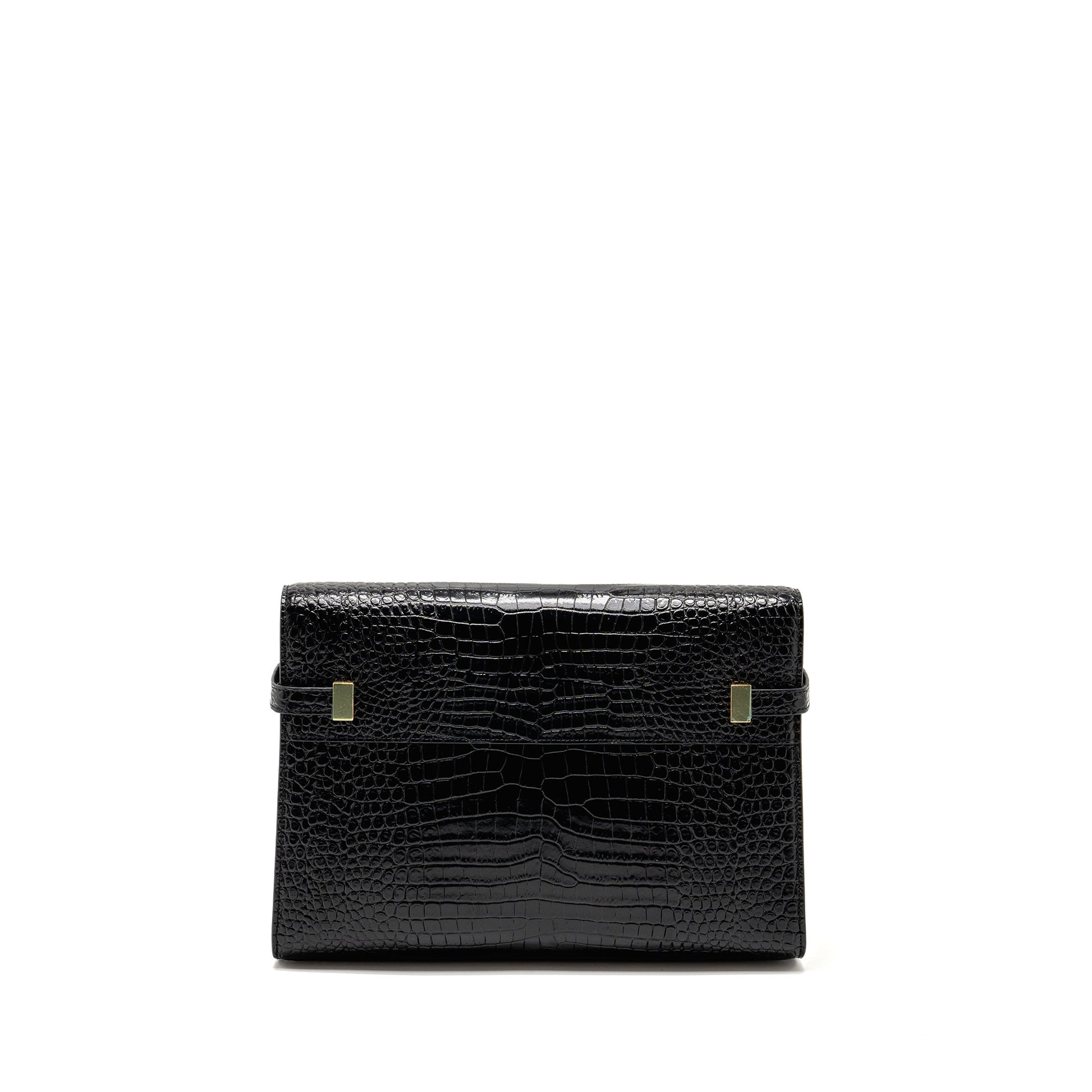 YSL Saint Laurent Saint Laurent Manhattan Purse Crocodile Embossed Calfskin Black Travel Bag