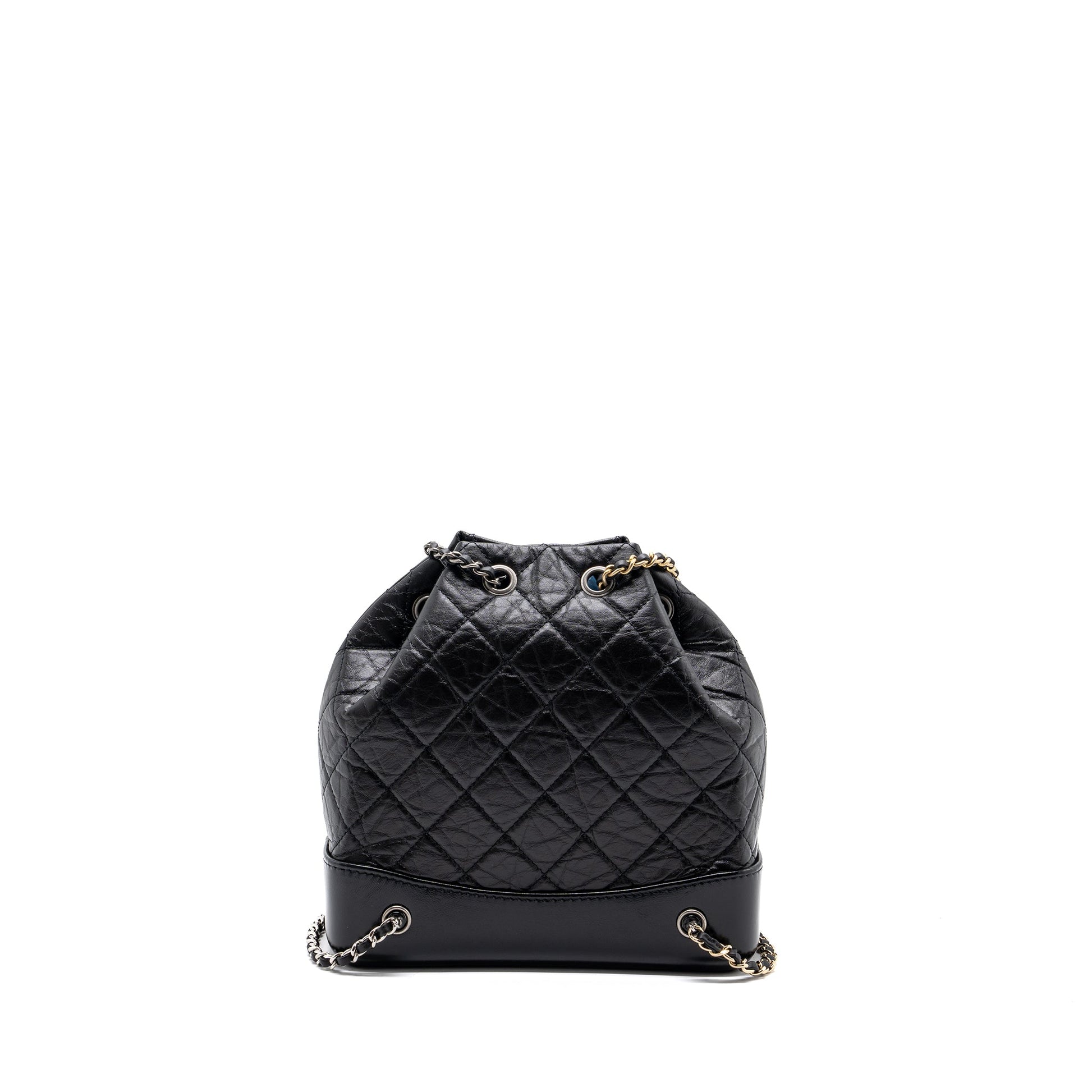 Chanel Gabrielle Backpack Aged Calfskin Ruthenium Hardware Black Small