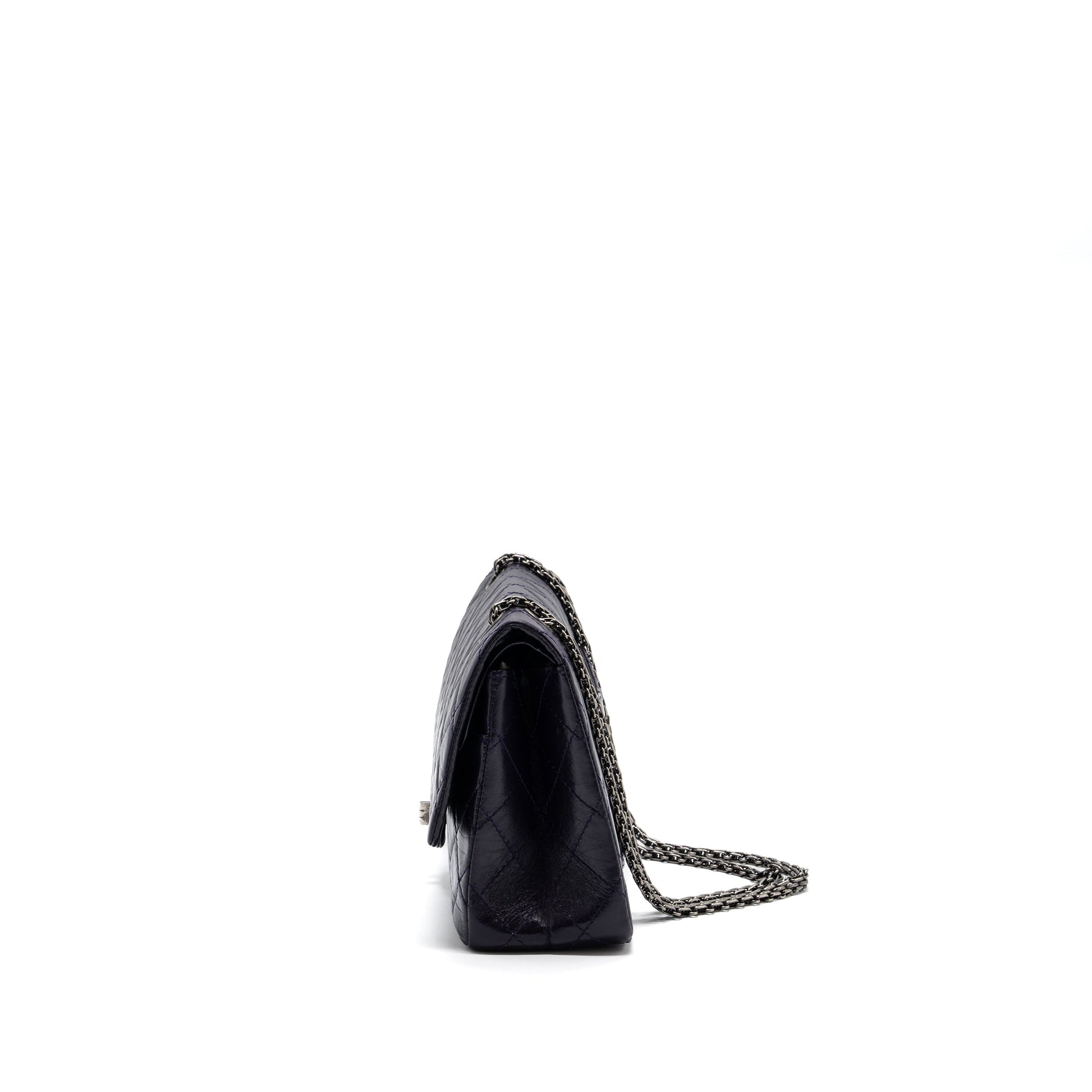 Chanel 2.55 REISSUE FLAP AGED CALFSKIN DARK Shoulder Bag Ruthenium Hardware