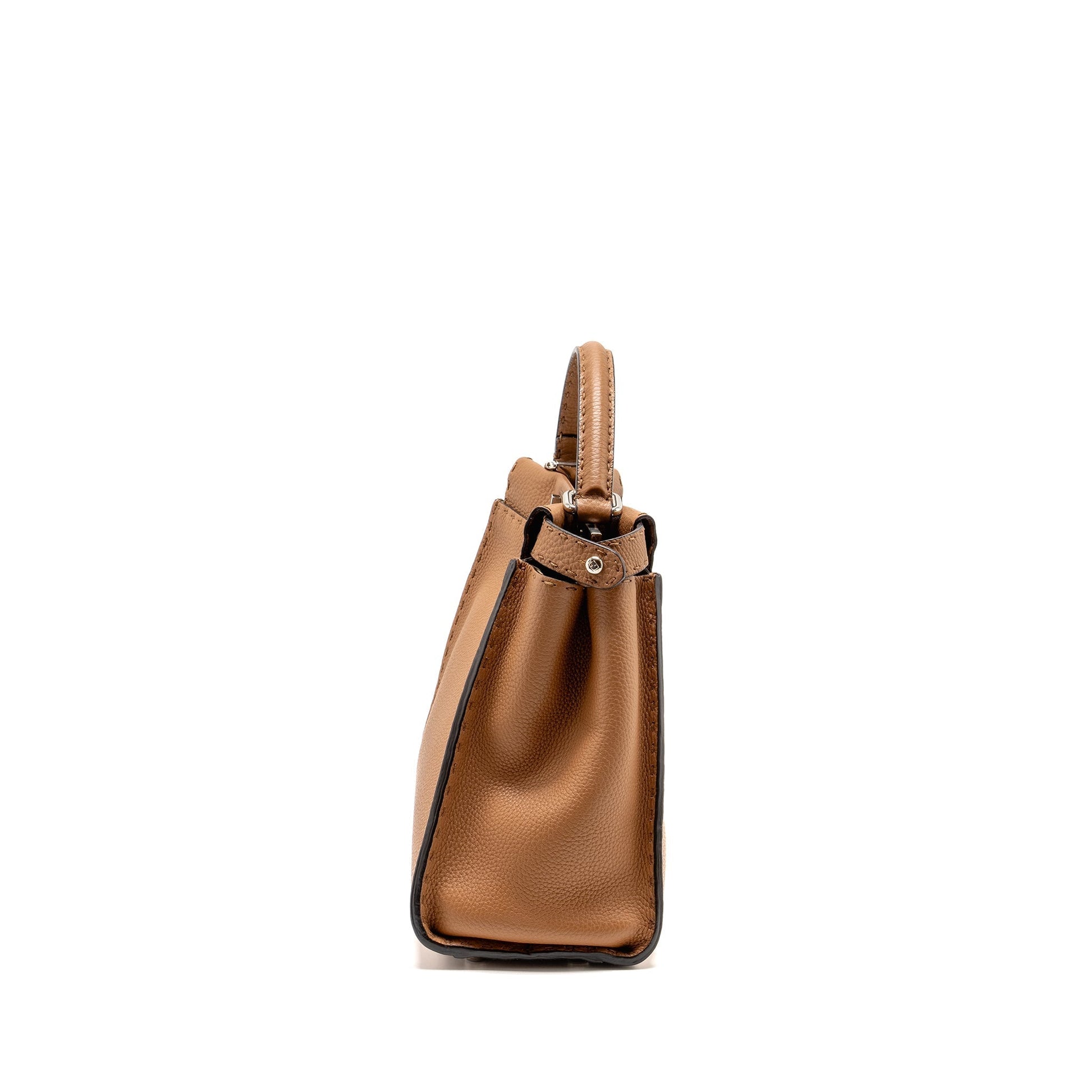 Fendi Peekaboo Tote Purse Grained Calfskin Dark Beige Medium Tote Bag
