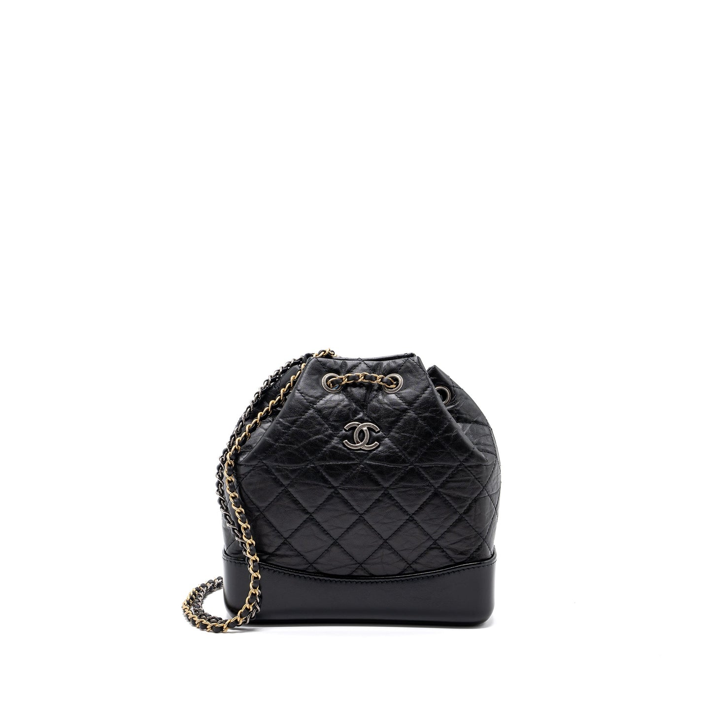 Chanel Gabrielle Backpack Aged Calfskin Ruthenium Hardware Black Small