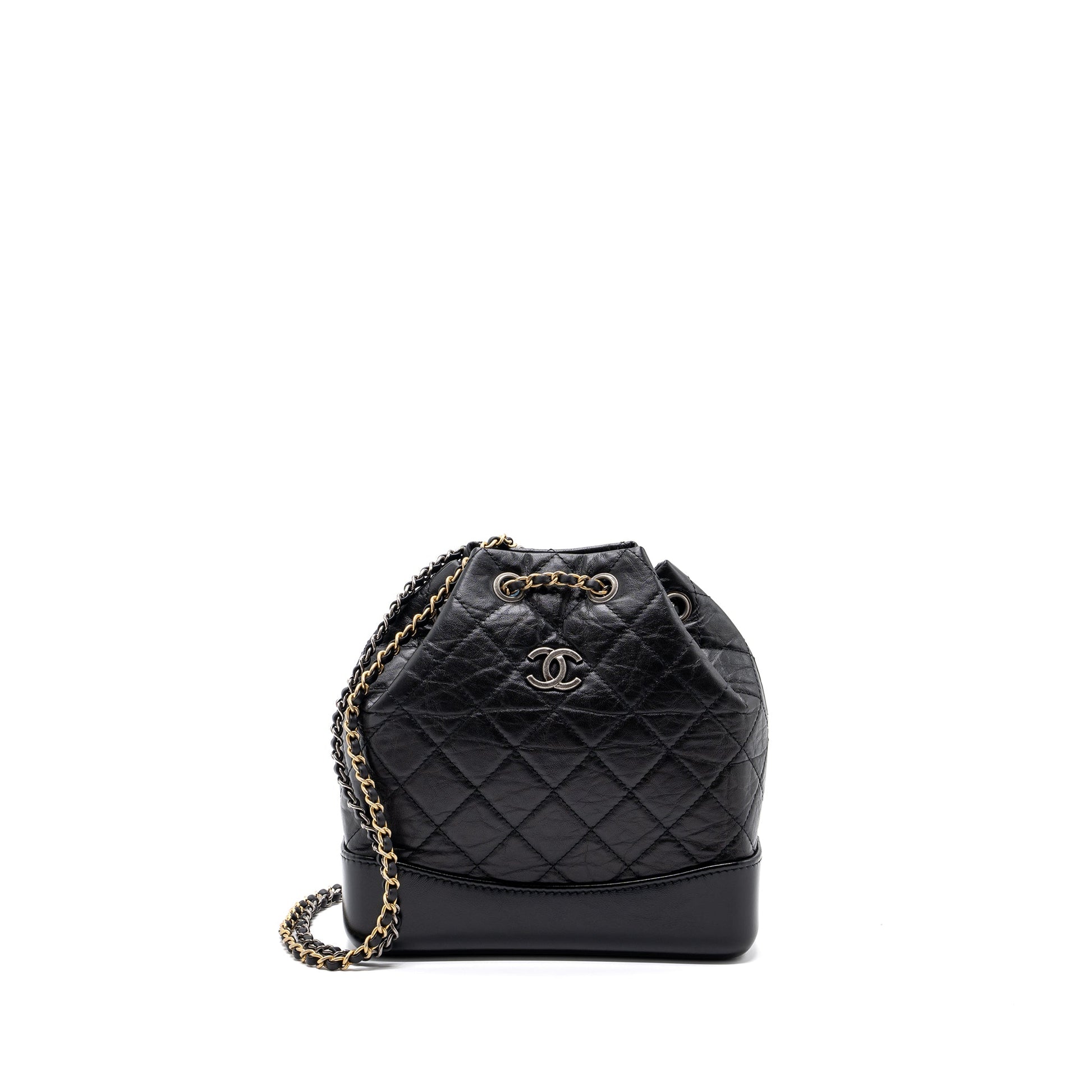Chanel Gabrielle Backpack Aged Calfskin Ruthenium Hardware Black Small