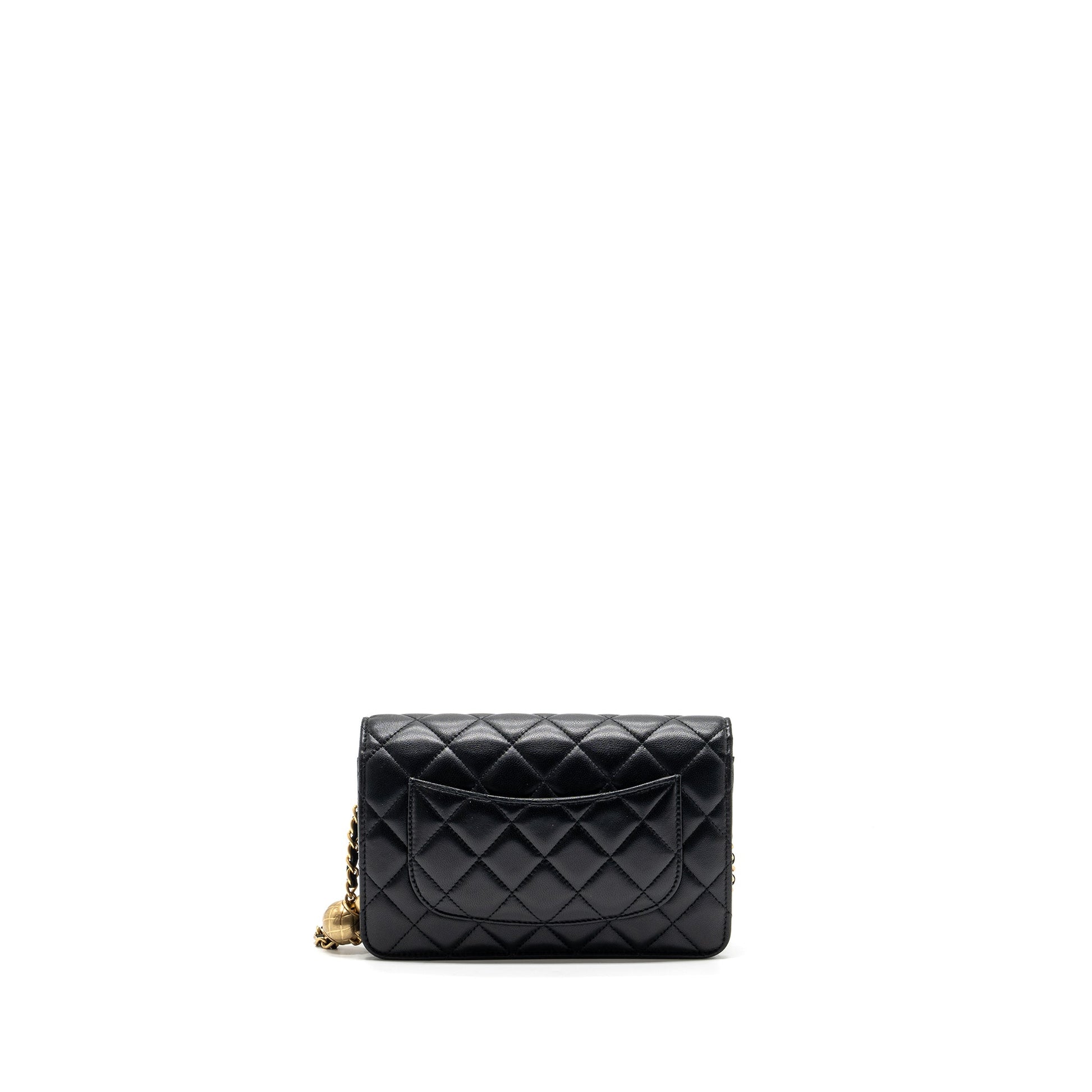 Chanel Pearl Crush On Lambskin GHW Microchip Black Wallet Case Black Ghwmicrochip