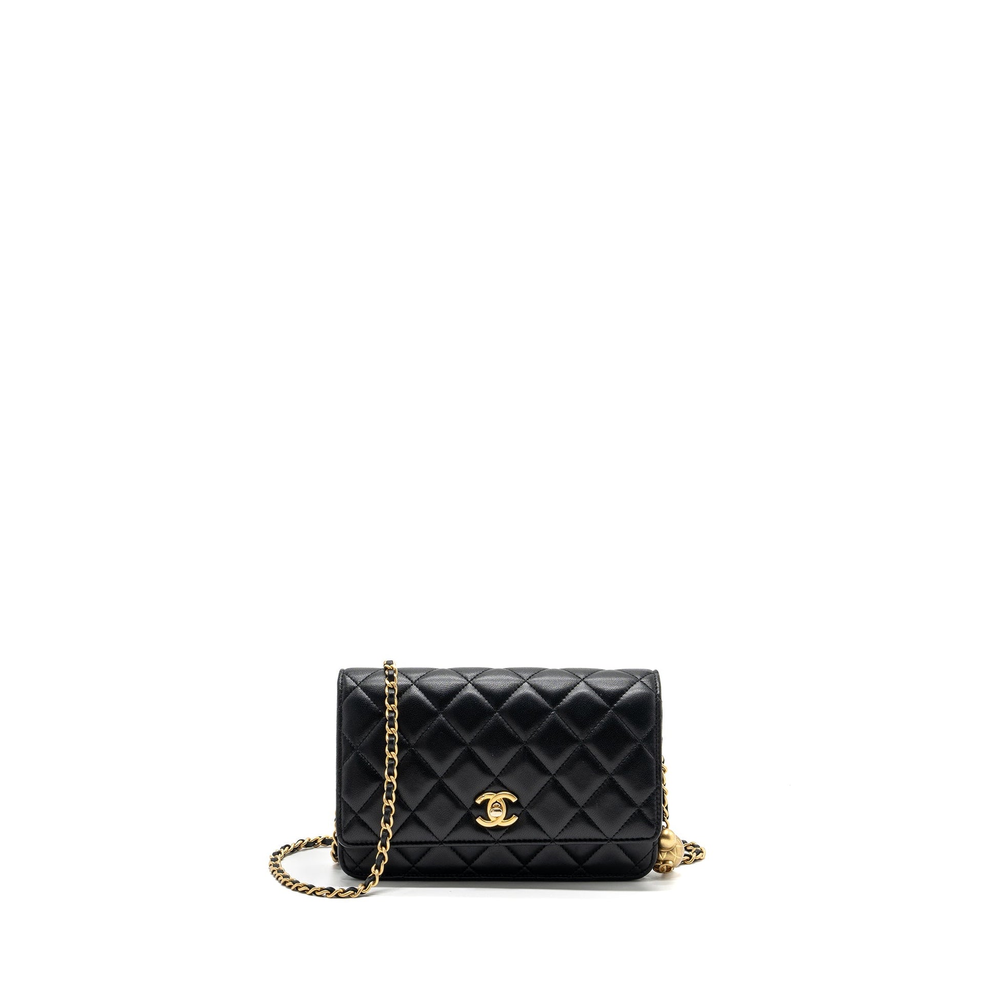 Chanel Pearl Crush On Lambskin GHW Microchip Black Wallet Case Black Ghwmicrochip