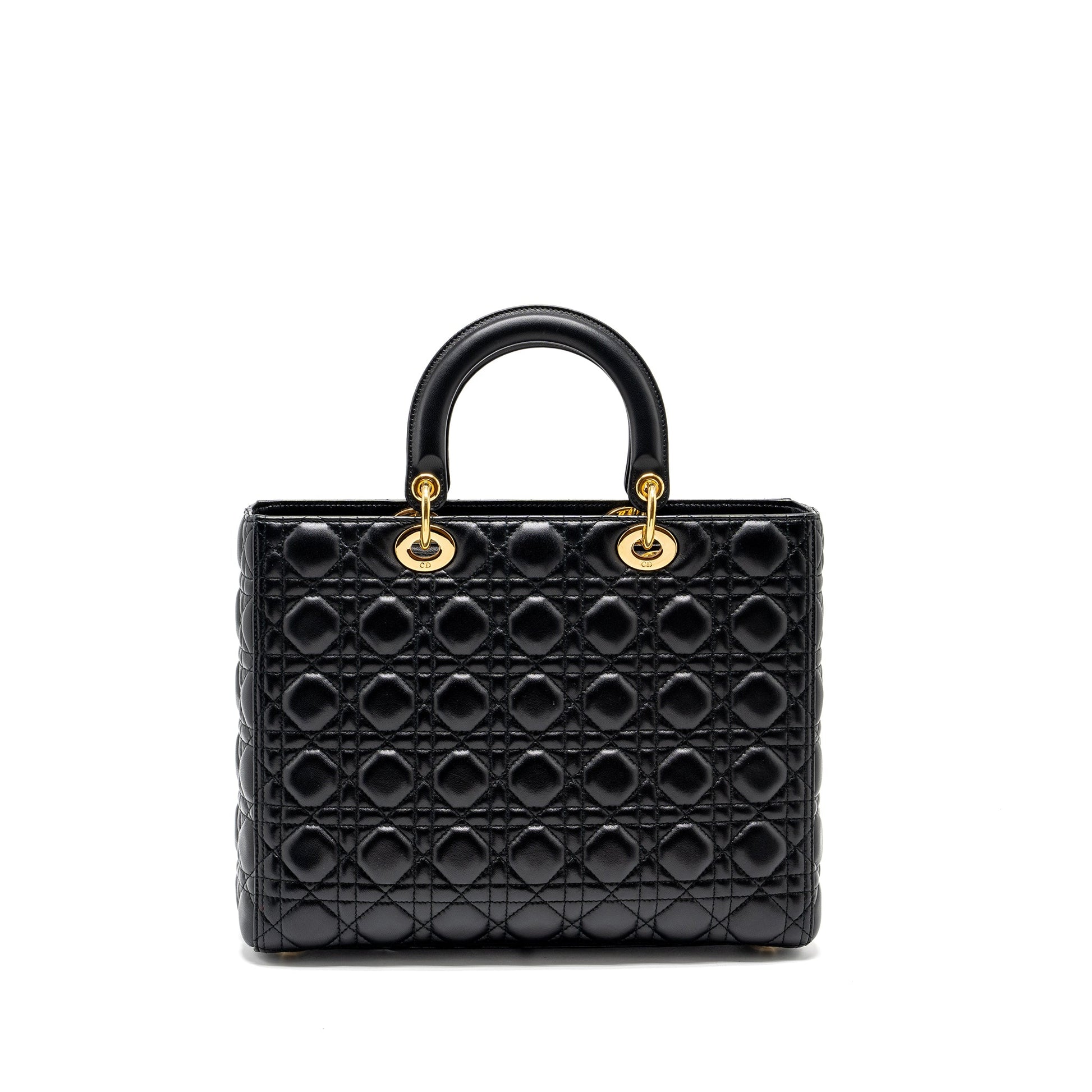 Dior Lady Lambskin Handbag Black Large Travel Bag