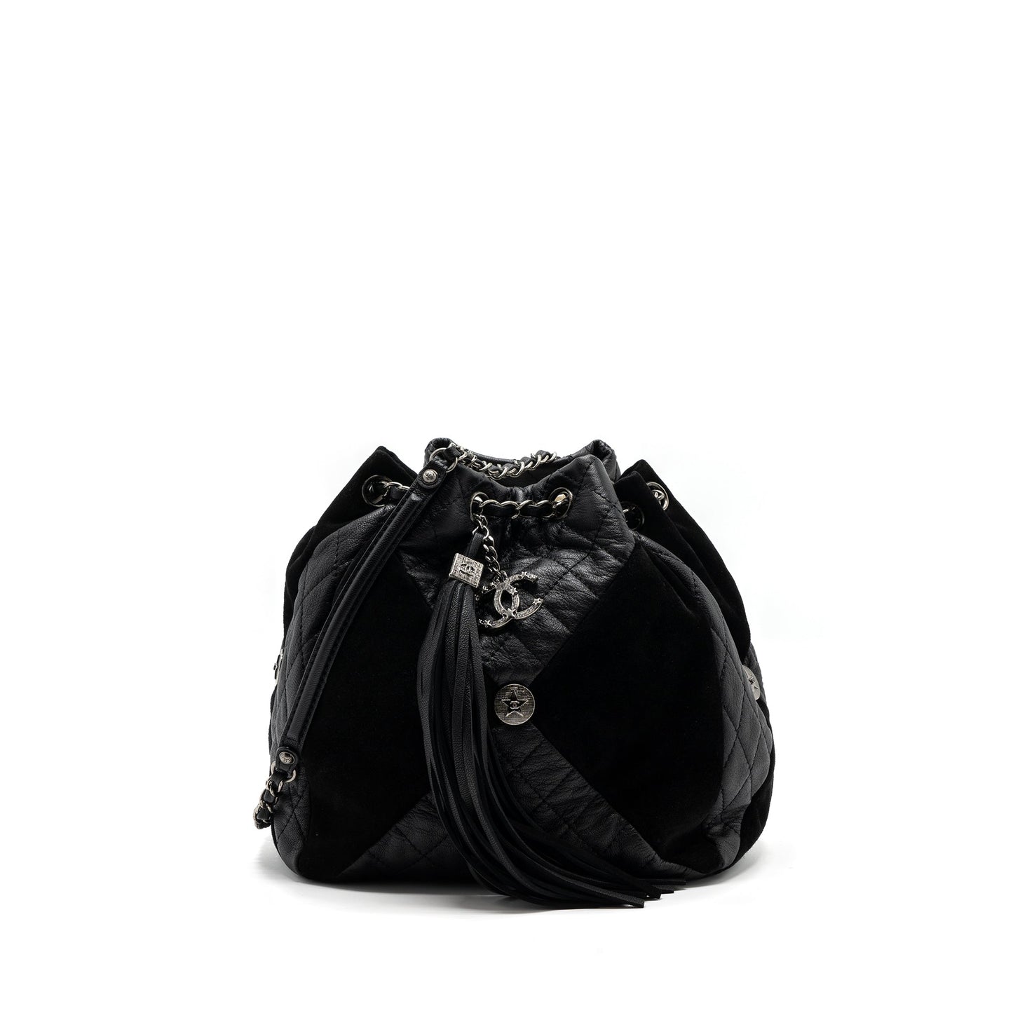 Chanel Bucket Goatskin Sue Calfskin SHW Black Bucket Bag