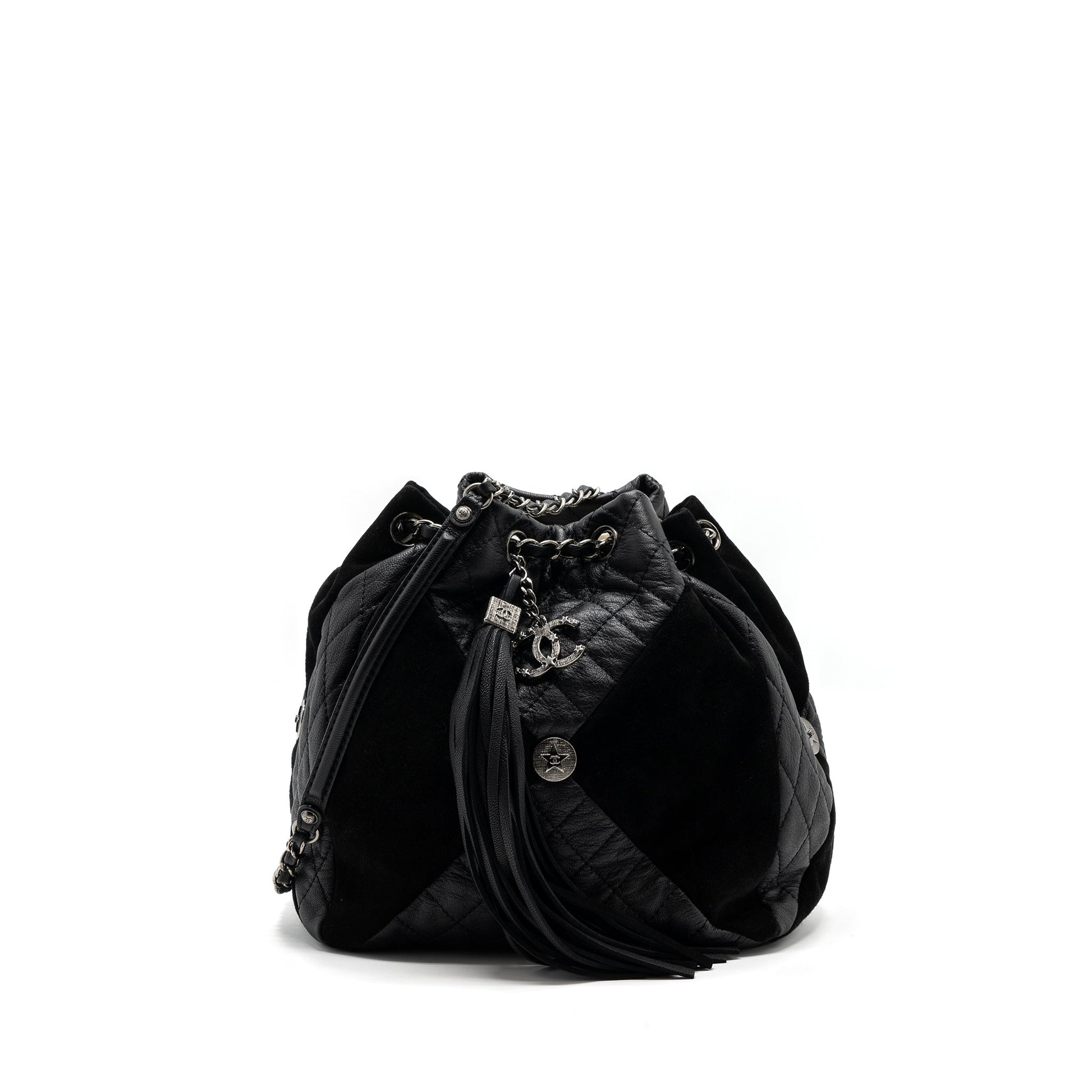 Chanel Bucket Goatskin Sue Calfskin SHW Black Bucket Bag