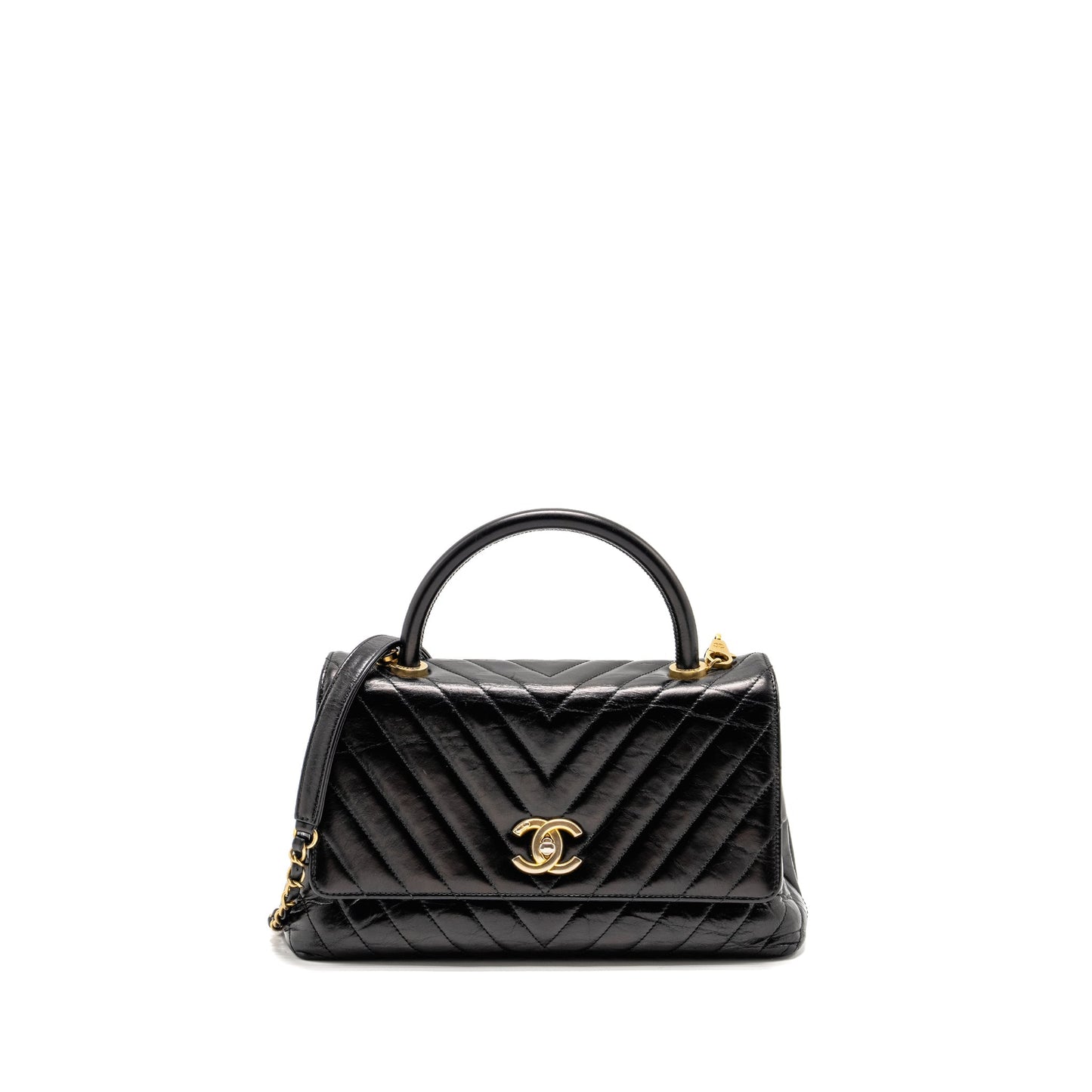 Chanel Coco Handle Chevron Calfskin GHW Black Handbag