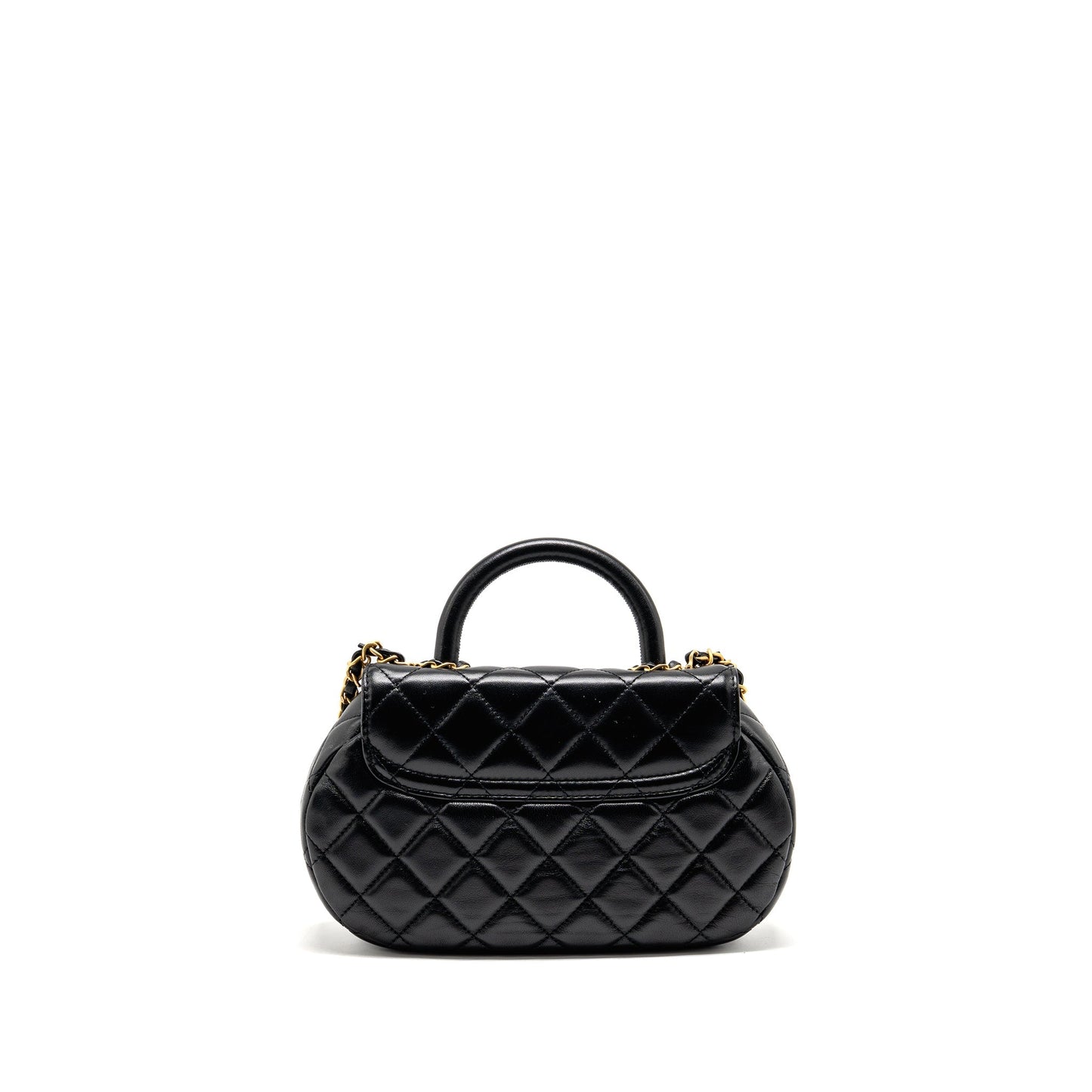 Chanel 24c Top Handle Flap Quilted Lambskin Black Shoulder Bag