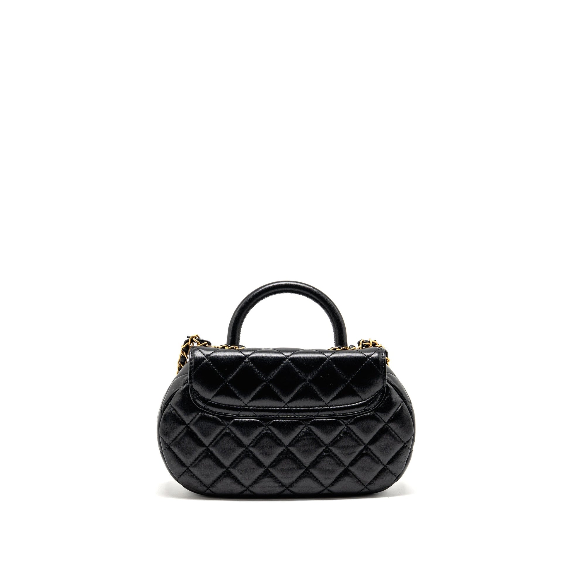 Chanel 24c Top Handle Flap Quilted Lambskin Black Shoulder Bag