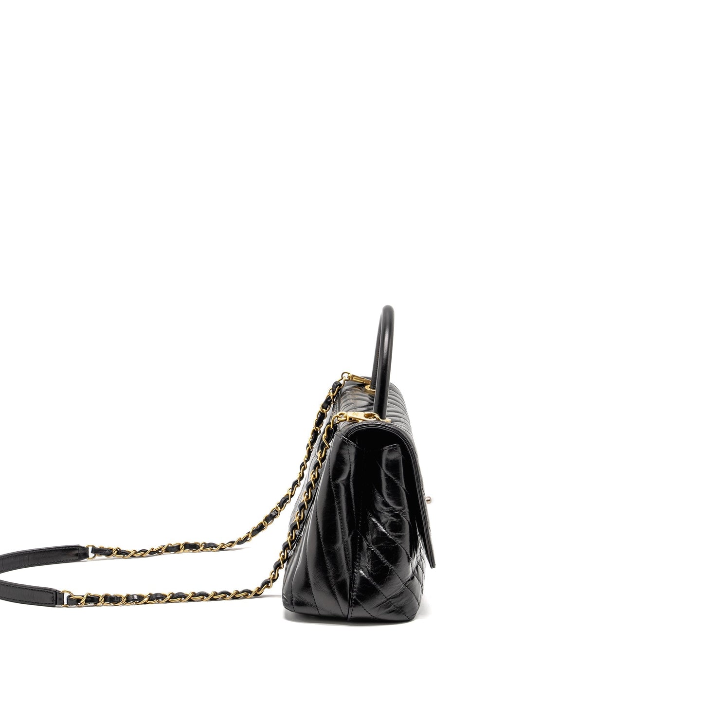 Chanel Coco Handle Chevron Calfskin GHW Black Handbag