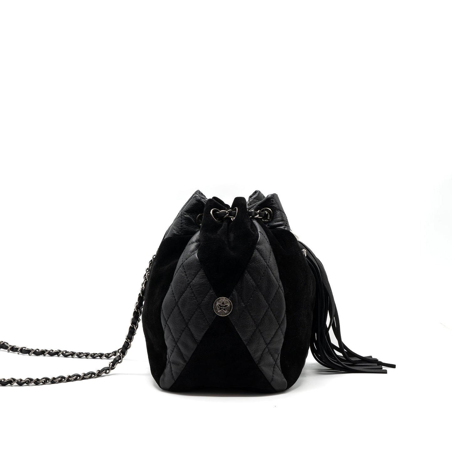 Chanel Bucket Goatskin Sue Calfskin SHW Black Bucket Bag