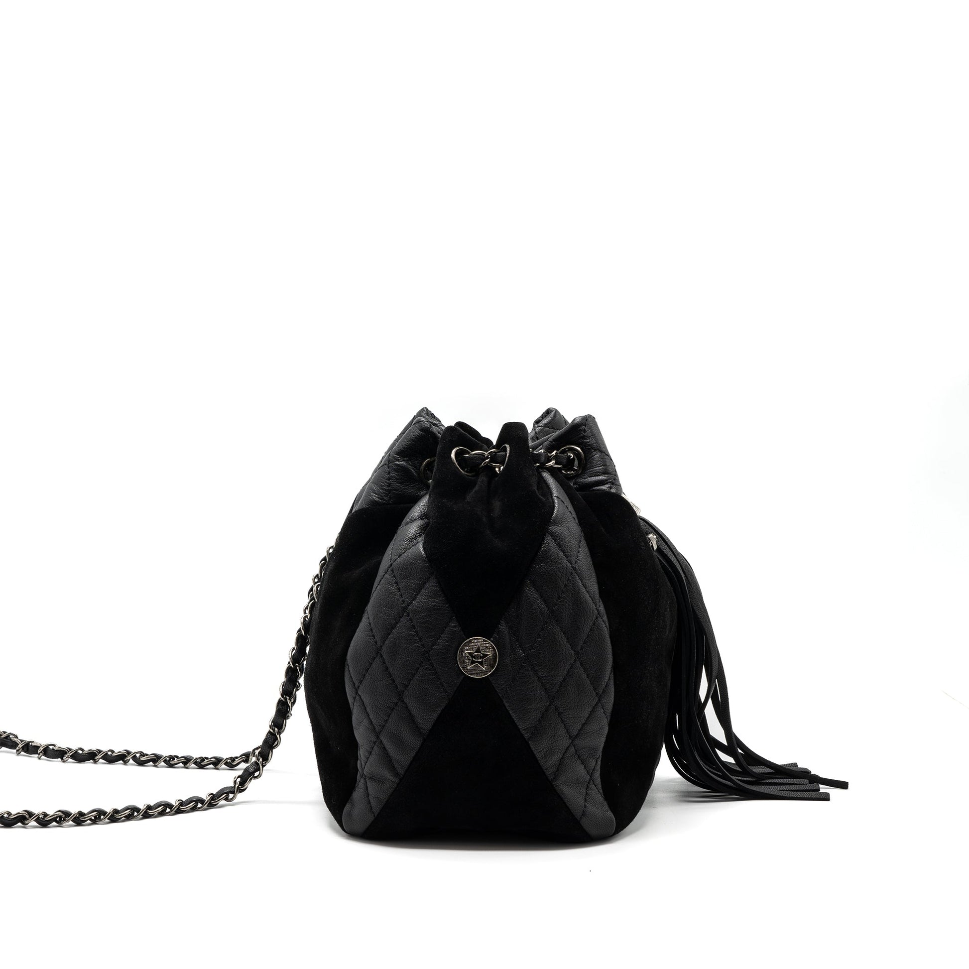 Chanel Bucket Goatskin Sue Calfskin SHW Black Bucket Bag