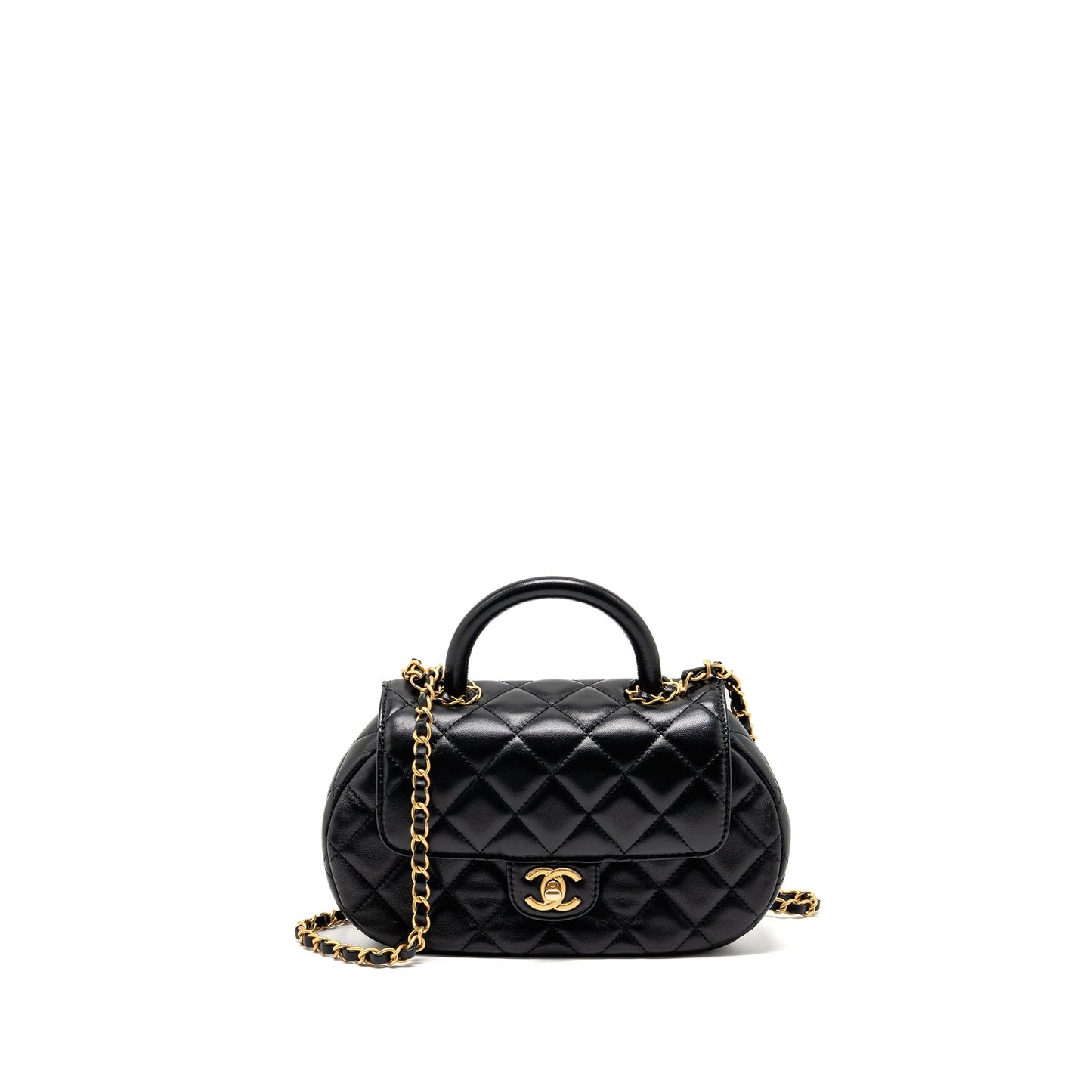 Chanel 24c Top Handle Flap Quilted Lambskin Black Shoulder Bag