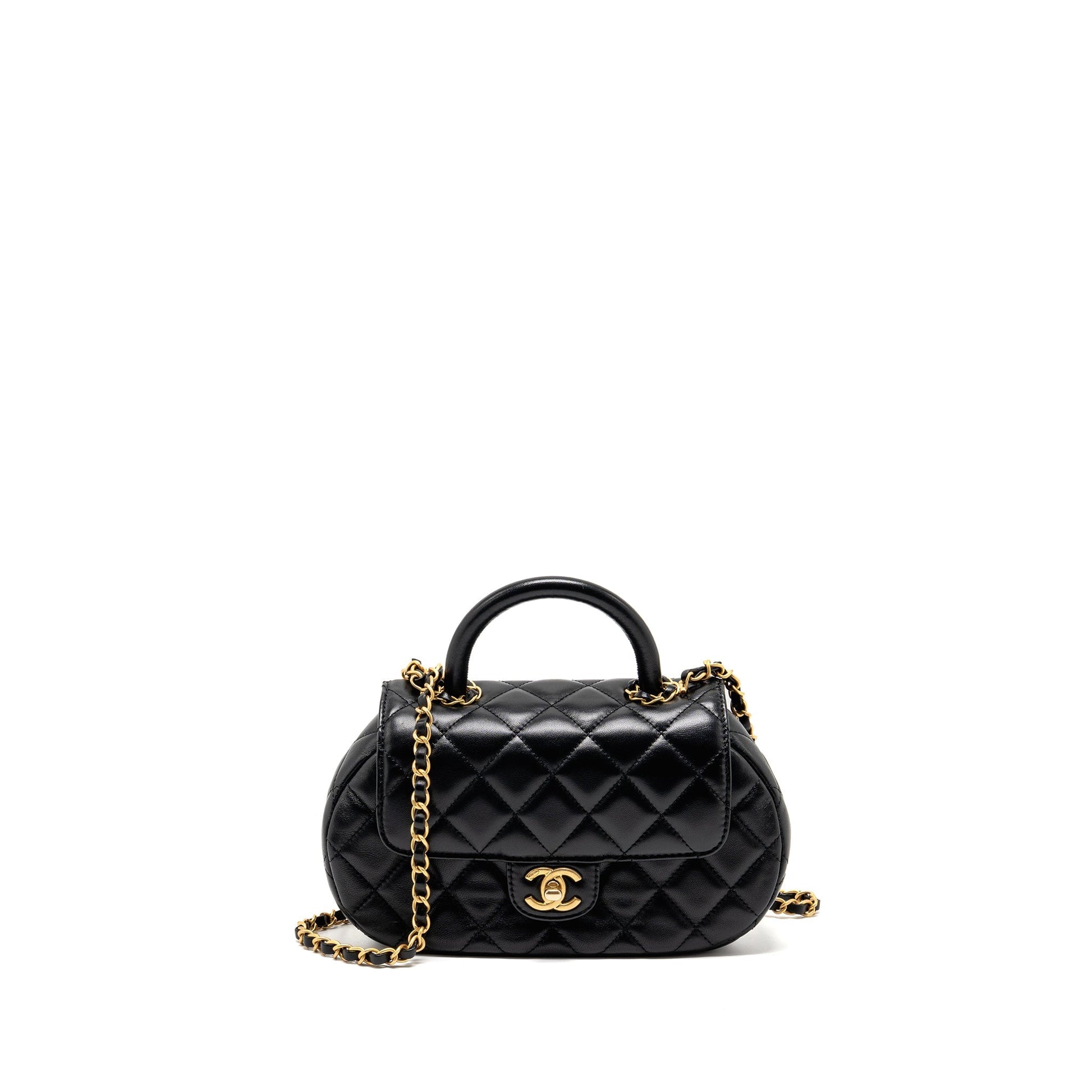 Chanel 24c Top Handle Flap Quilted Lambskin Black Shoulder Bag