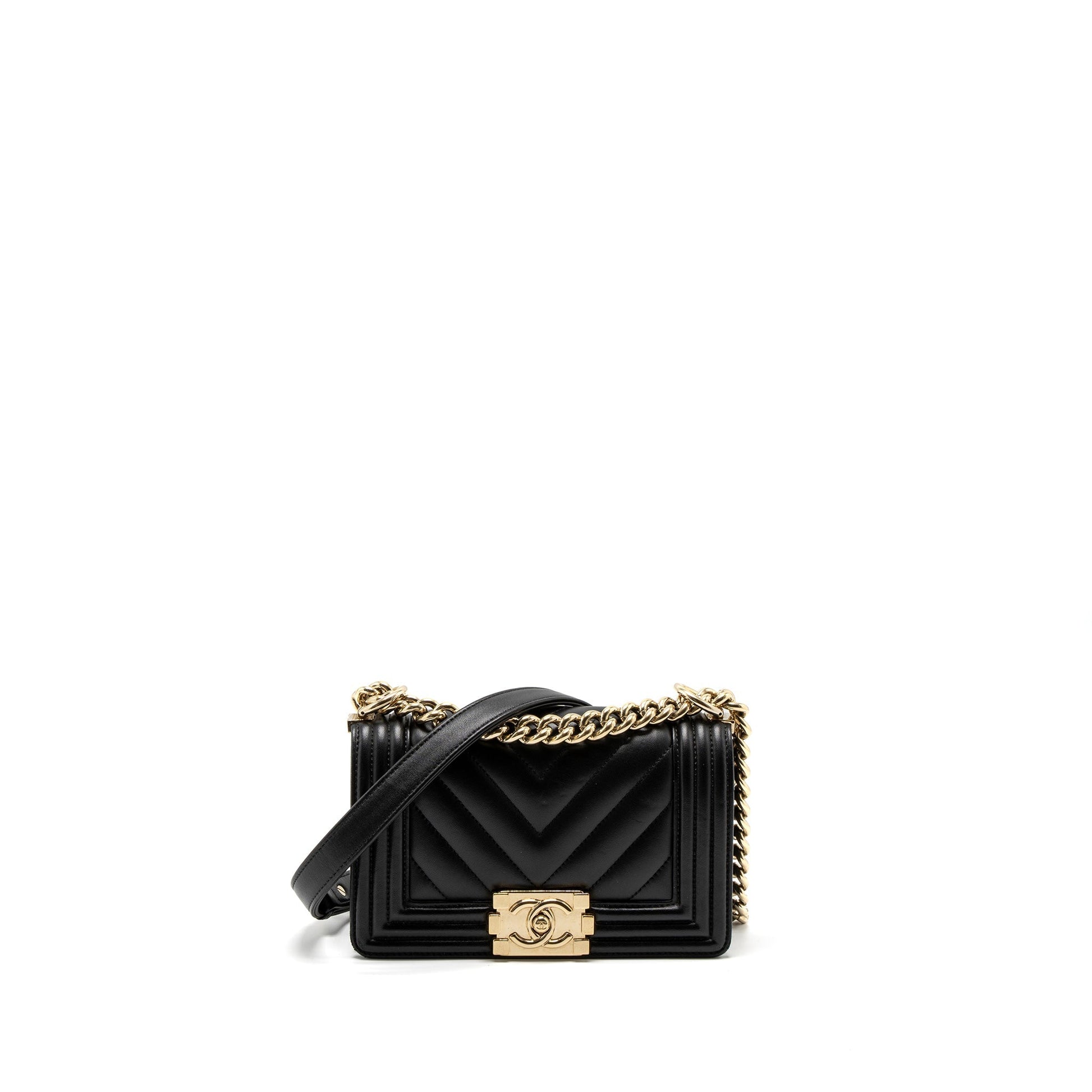 Chanel Chevron Boy Lambskin GHW Black Small Handbag