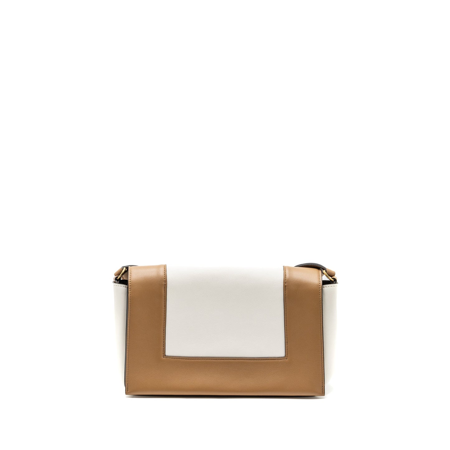 Celine Frame Purse Calfskin Handbag White Brown Travel Bag