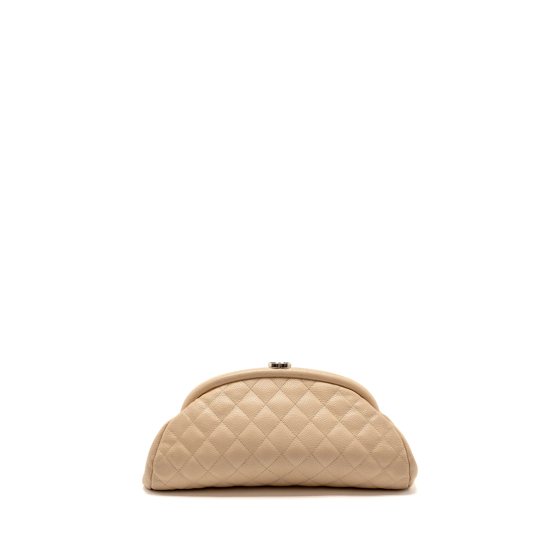 Chanel timeless kisslock caviar SHW Beige Clutch Bag