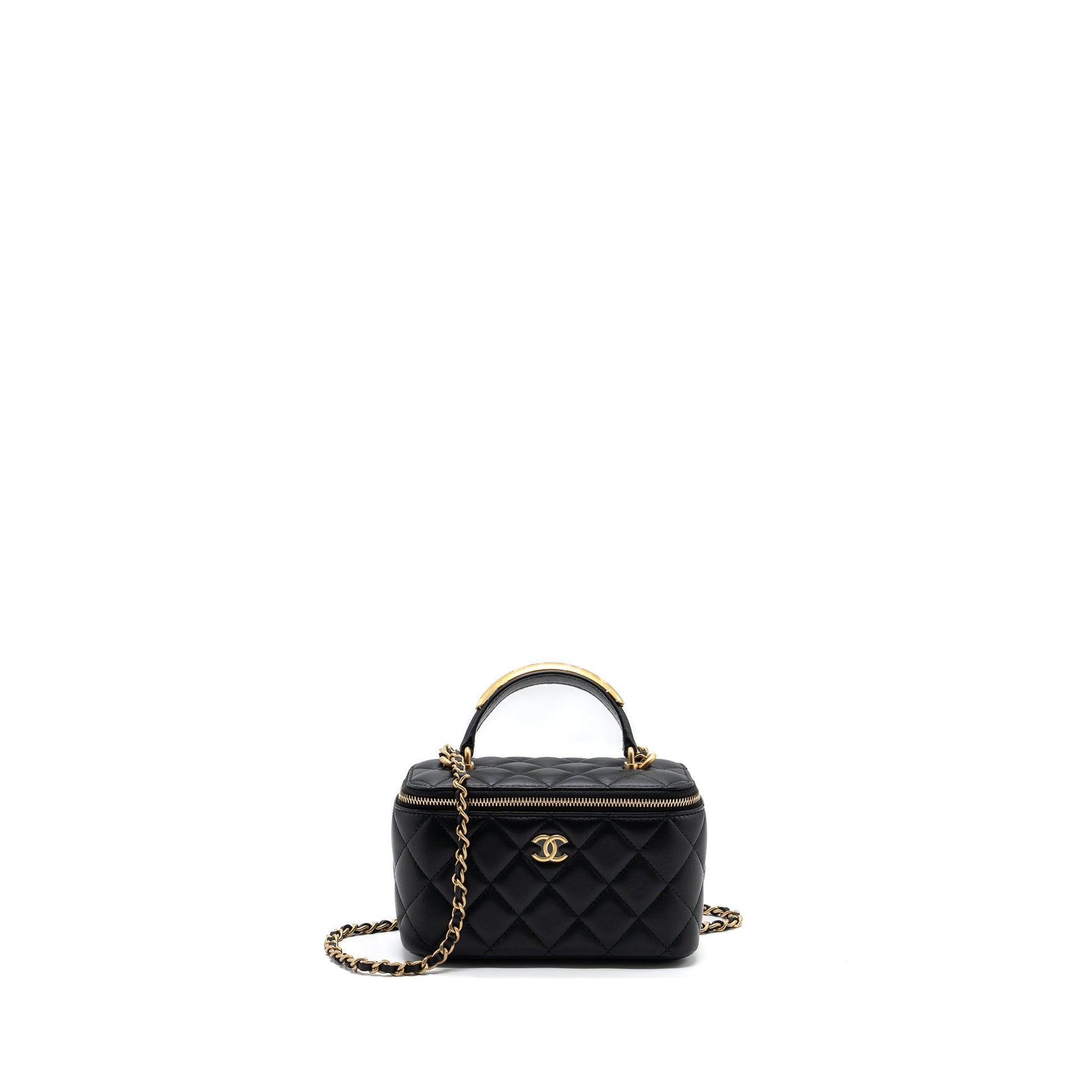 Chanel top handle long vanity lambskin GHW Black Handbag 3