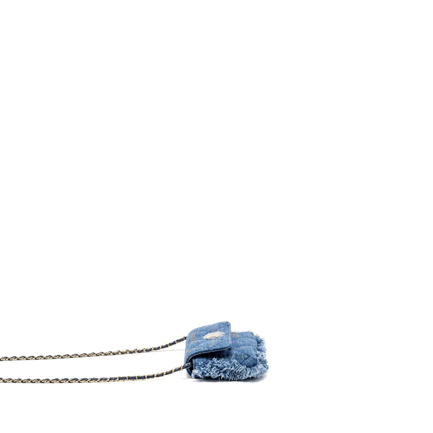Chanel 22p Logo Printed Denim LGHW Multicolour Blue Clutch Bag