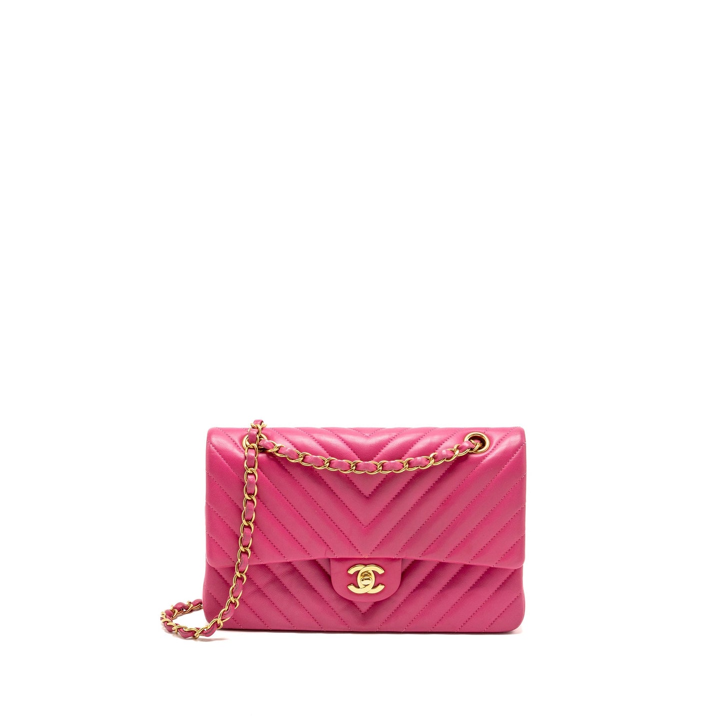 Chanel chevron Classic Double flap lambskin GHW Pink Shoulder Bag
