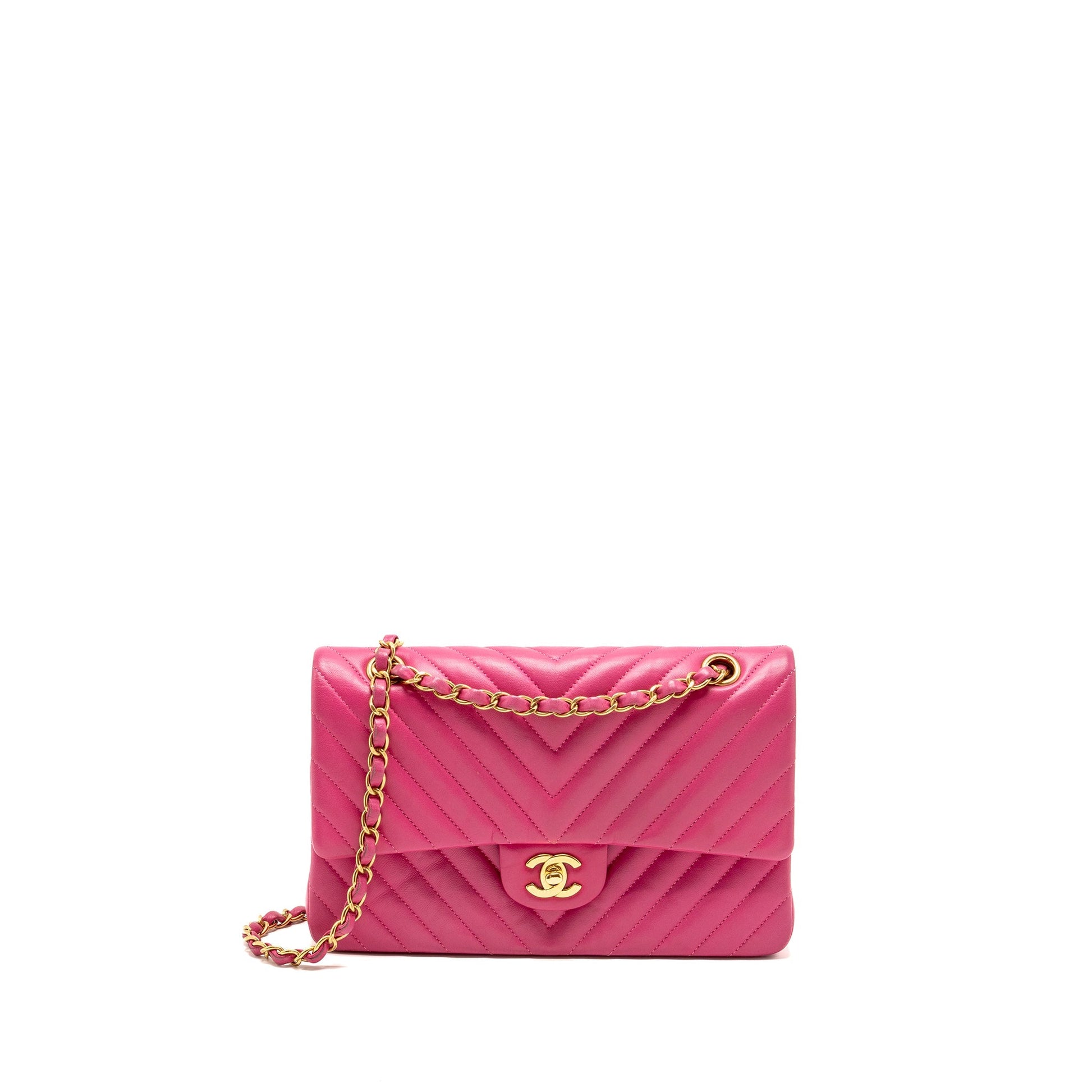 Chanel chevron Classic Double flap lambskin GHW Pink Shoulder Bag