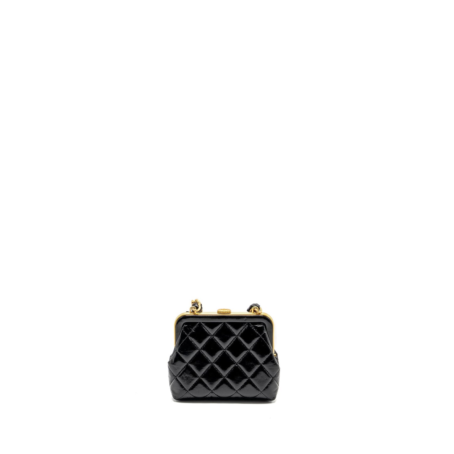 Chanel 24A Bowknot patent Crumpled Lambskin Shiny Black Clutch Bag