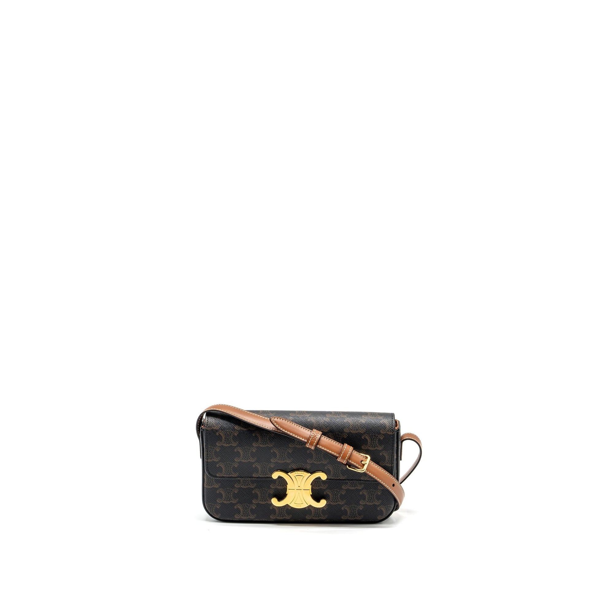 Celine Triomphe Shouder Purse Triomphe Calfskin Handbag Canvas Tan Travel Bag