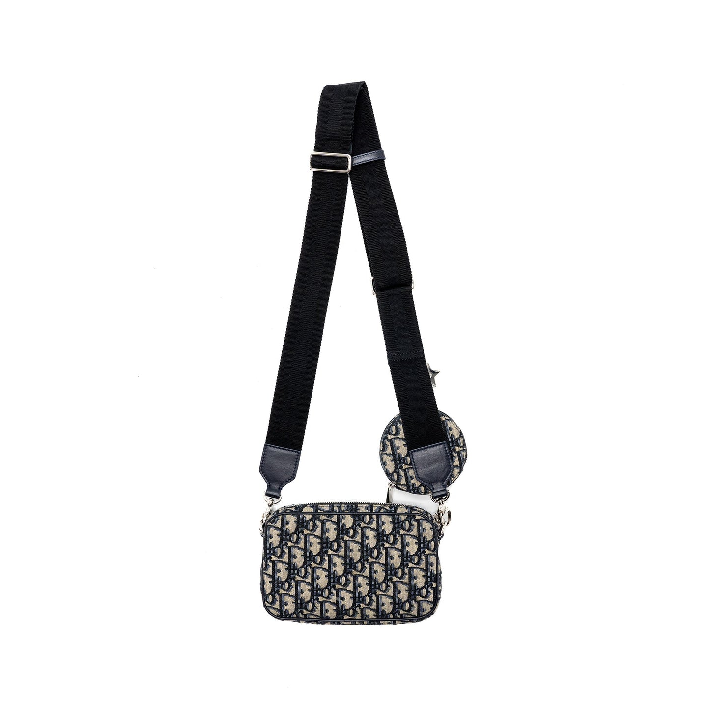 Dior In Zipper Pouch With Strap Jacquard Handbag Blue Mini Travel Bag