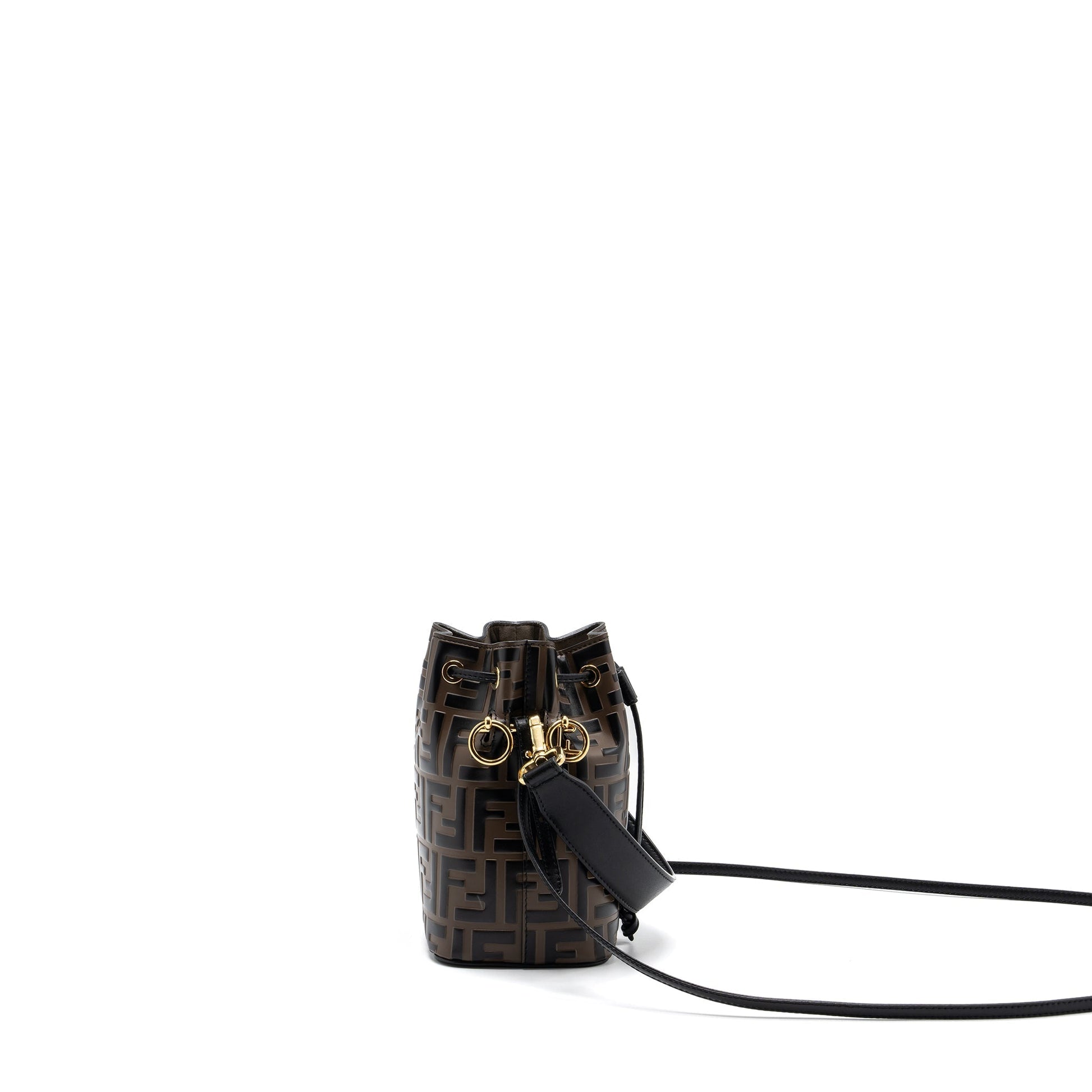 Fendi Mon Tresor Purse Calfskin Black Brown Mini Bucket Bag Brown Black Ghw