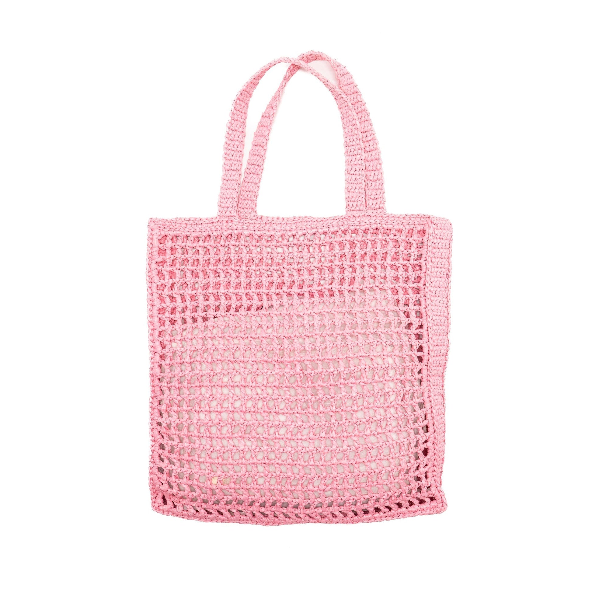 Prada Crochet Tote Purse Handbag Raffia Pink Tote Bag